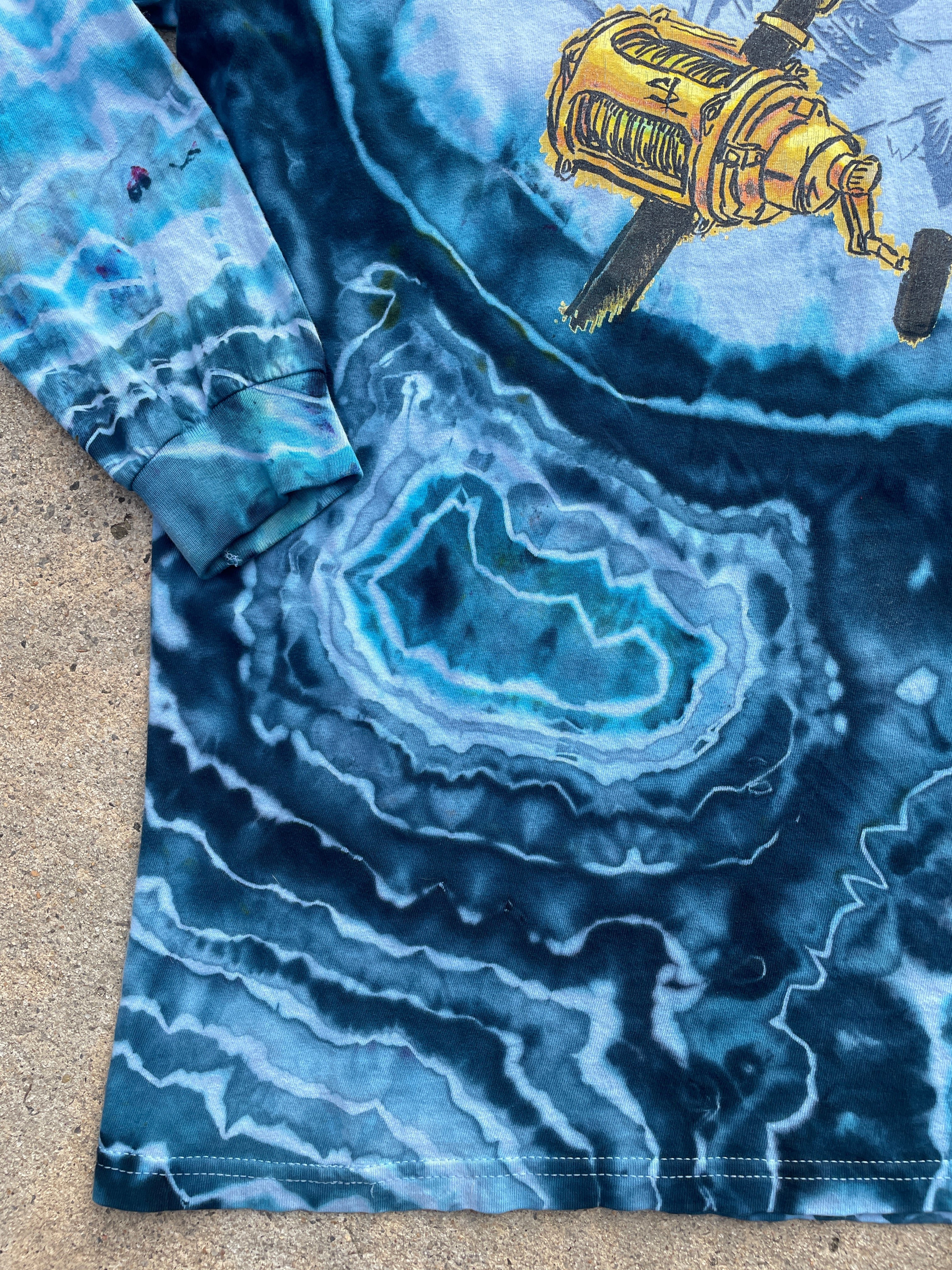 Salt Life Shut Up and Reel Blue Geode Long Sleeve Tie Dye T-Shirt | Men's XL