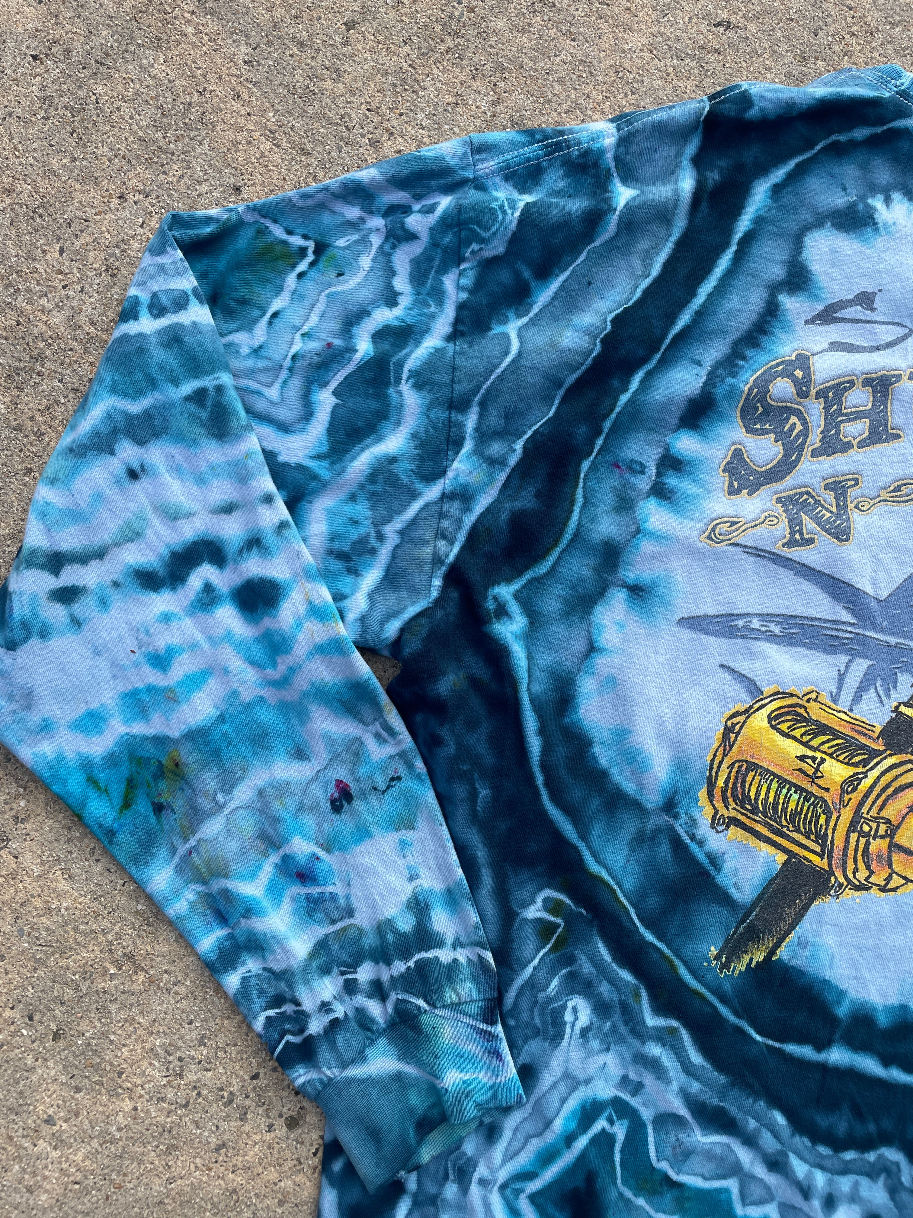 Salt Life Shut Up and Reel Blue Geode Long Sleeve Tie Dye T-Shirt | Men's XL