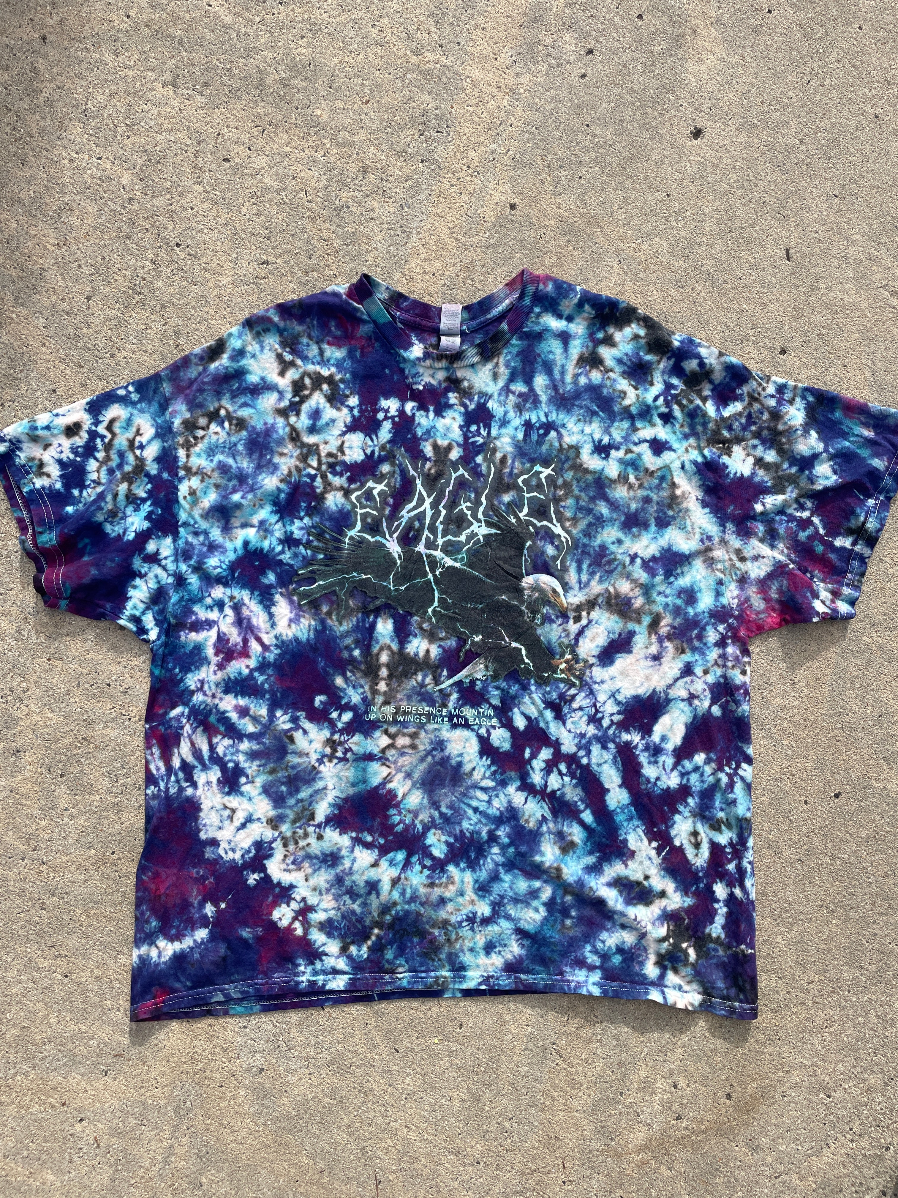 Lightning Eagle Blue and Black Short Sleeve Bleach Dyed T-Shirt | Men's 2XL