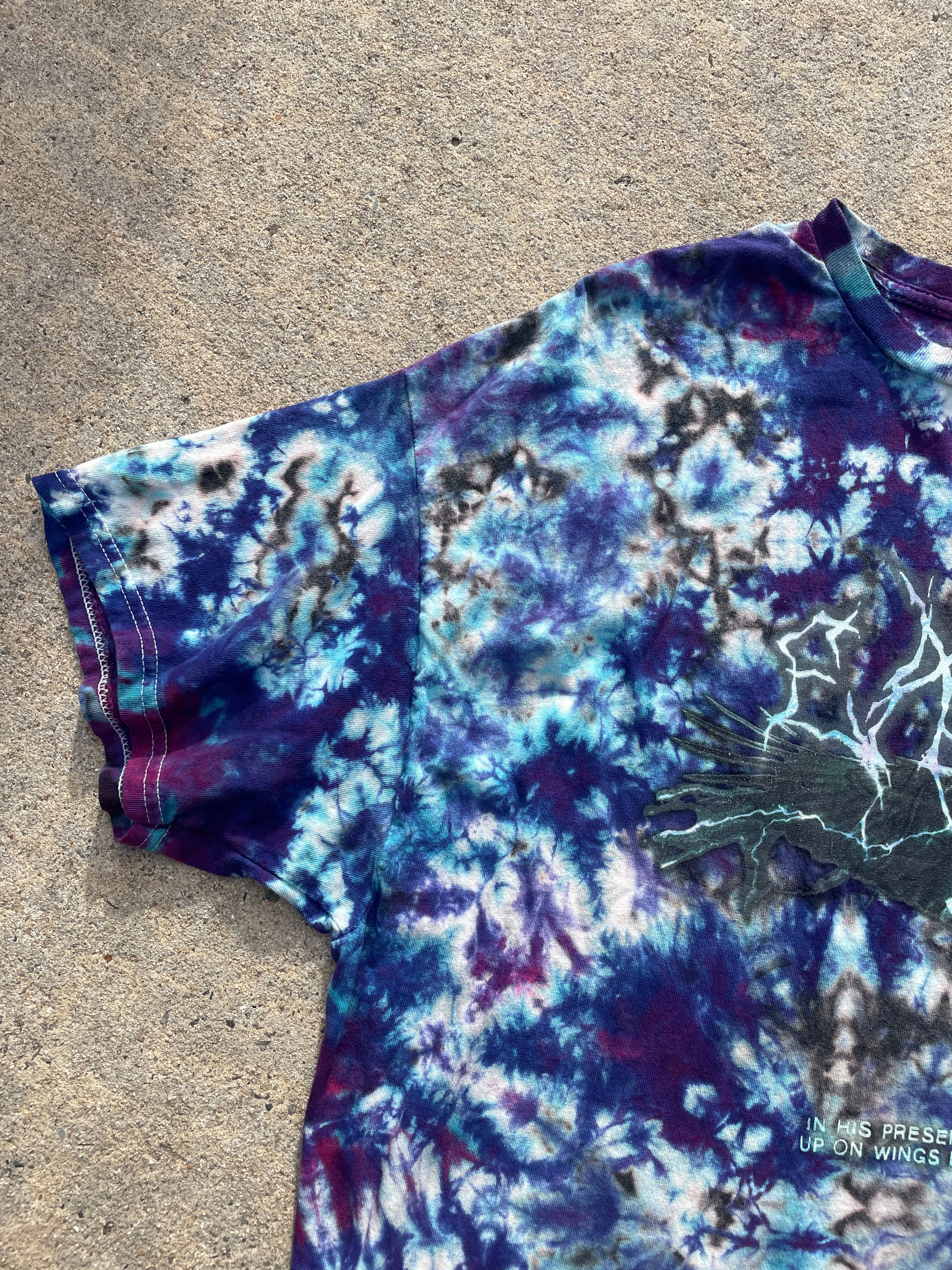 Lightning Eagle Blue and Black Short Sleeve Bleach Dyed T-Shirt | Men's 2XL