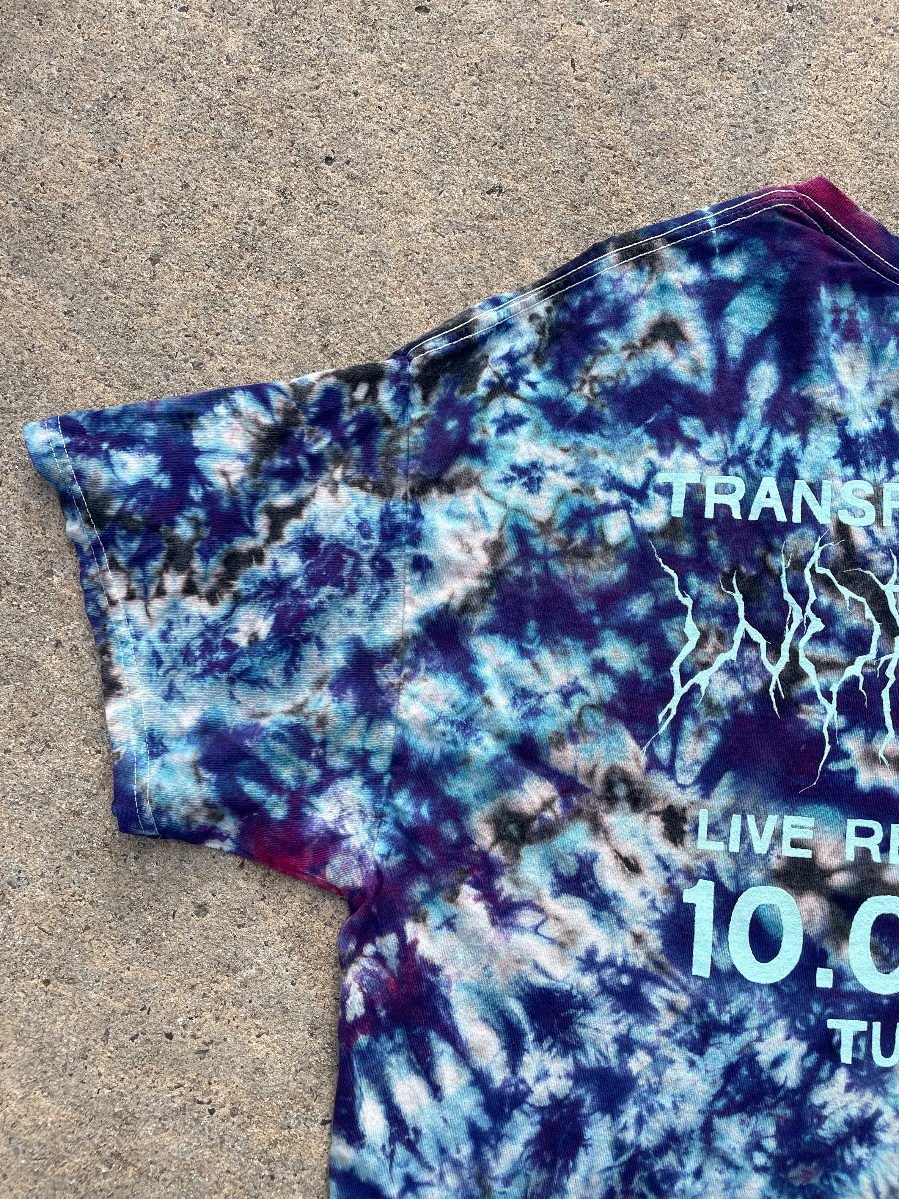 Lightning Eagle Blue and Black Short Sleeve Bleach Dyed T-Shirt | Men's 2XL