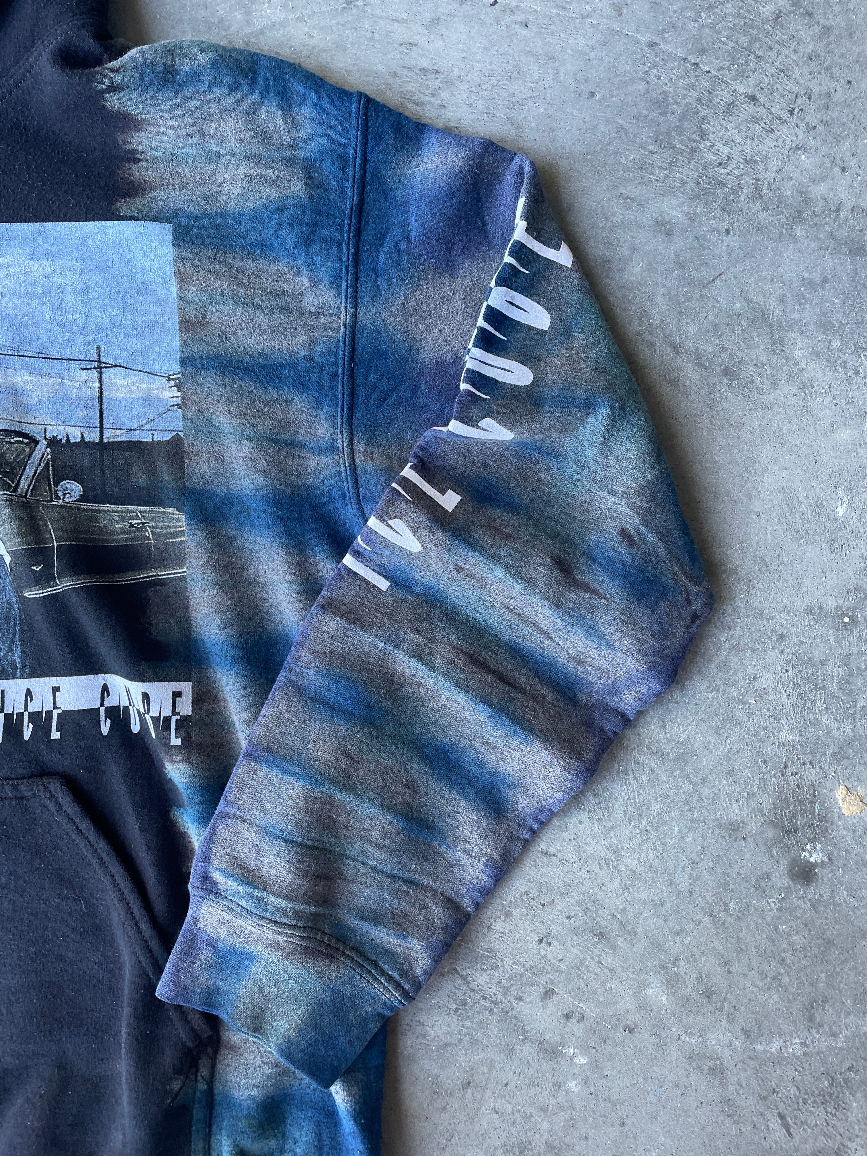 Ice Cube Reverse Tie Dye Hoodie | One-of-a-Kind Black and Blue Sweatshirt | Men's Small