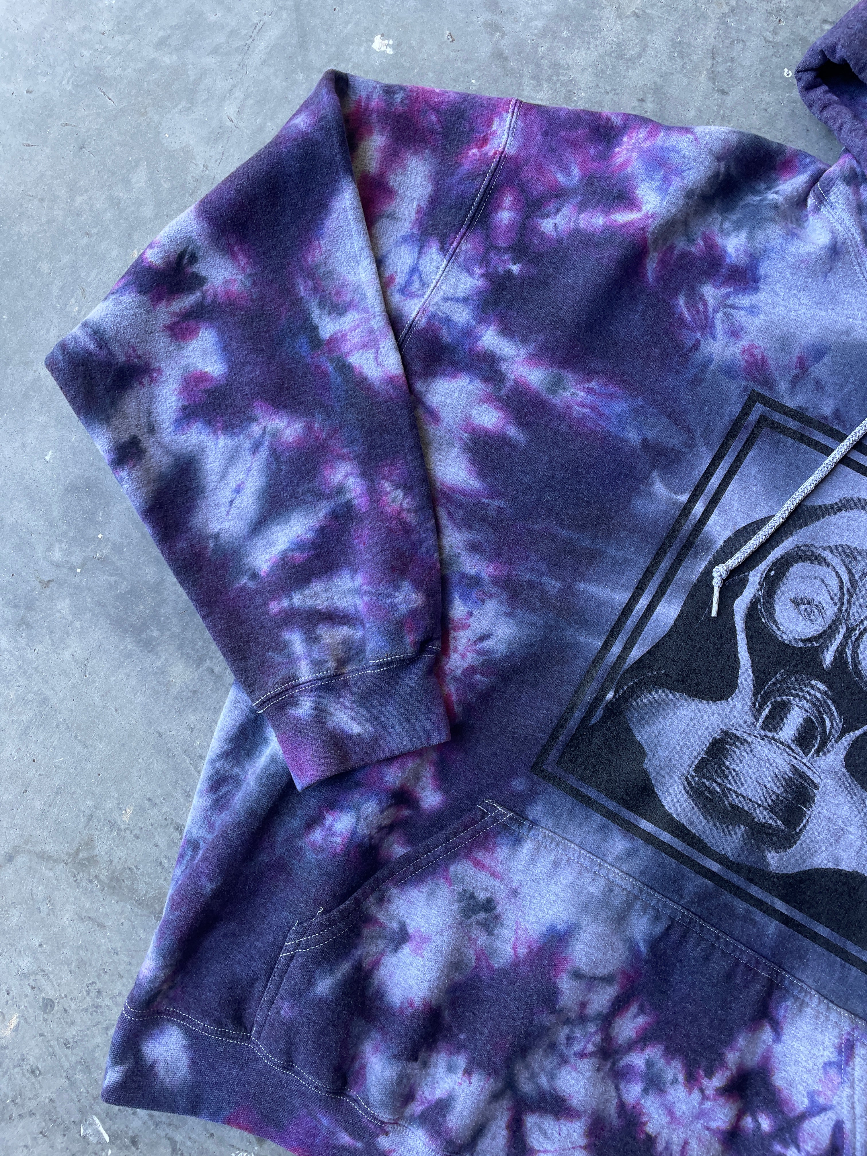 Nun Wearing Gas Mask Tie Dye Hoodie | One-of-a-Kind Black and Purple Sweatshirt | Men's XL