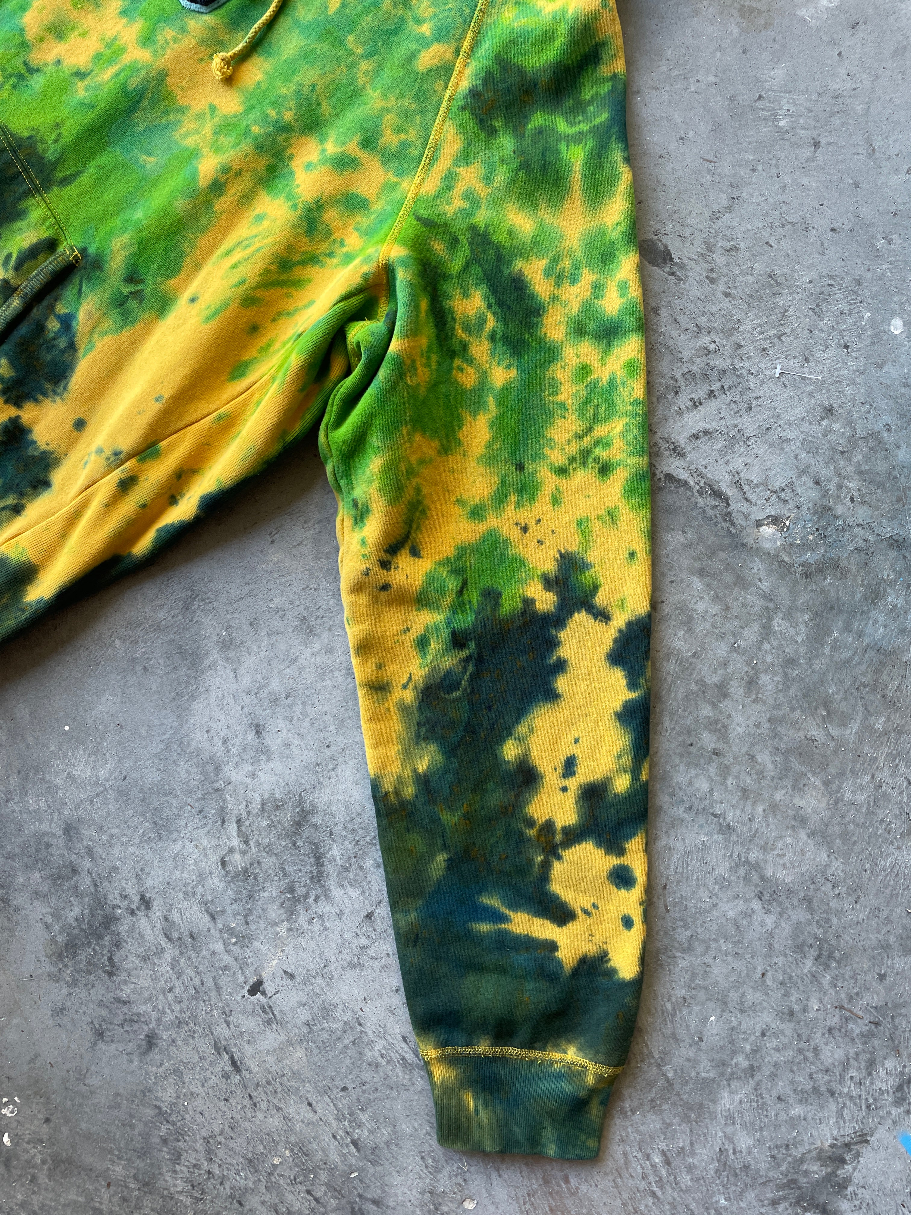 Abercrombie & Fitch 86 Heavyweight Tie Dye Hoodie | One-of-a-Kind Yellow and Blue Sweatshirt | Men's 2XL