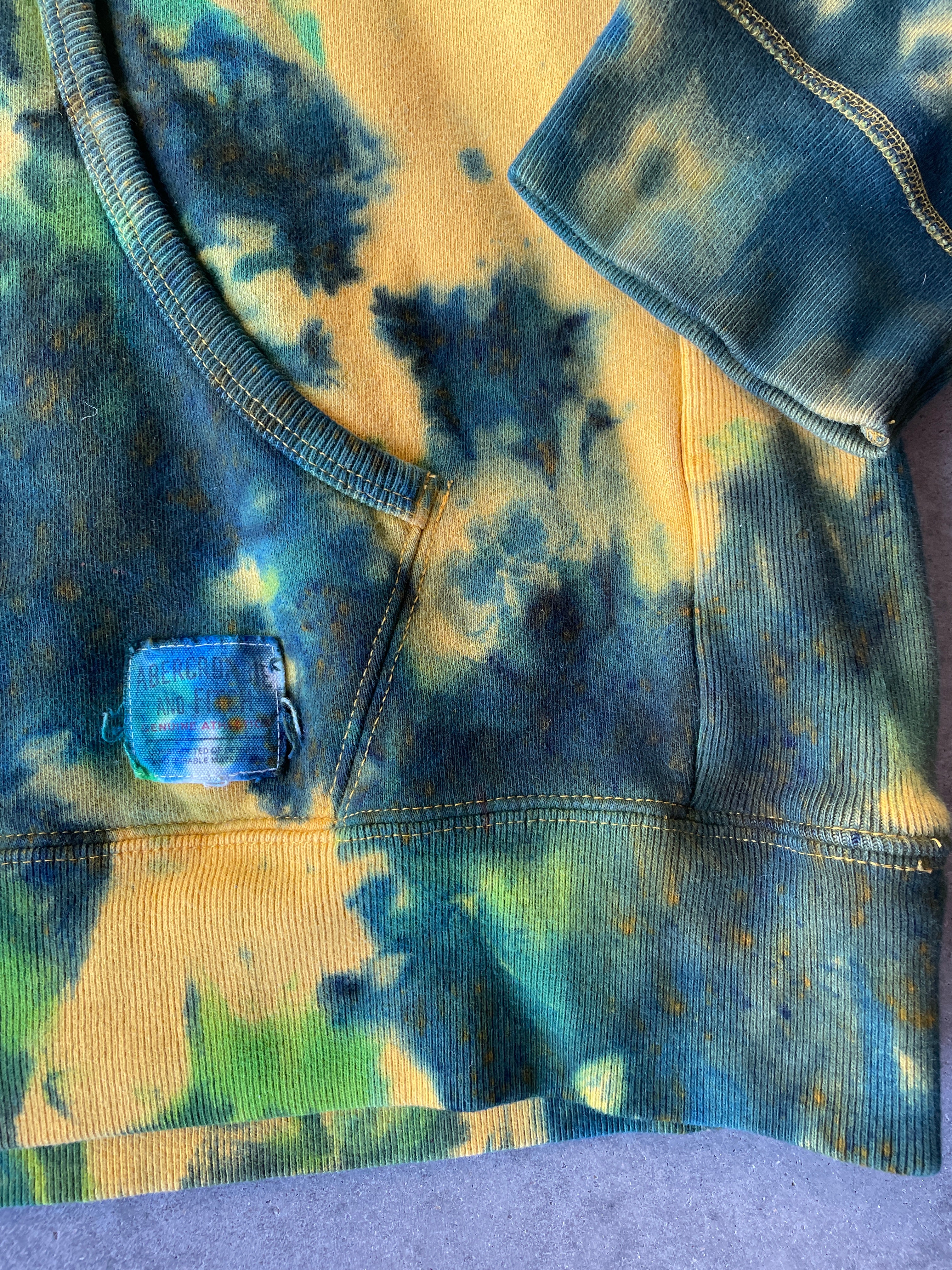 Abercrombie & Fitch 86 Heavyweight Tie Dye Hoodie | One-of-a-Kind Yellow and Blue Sweatshirt | Men's 2XL