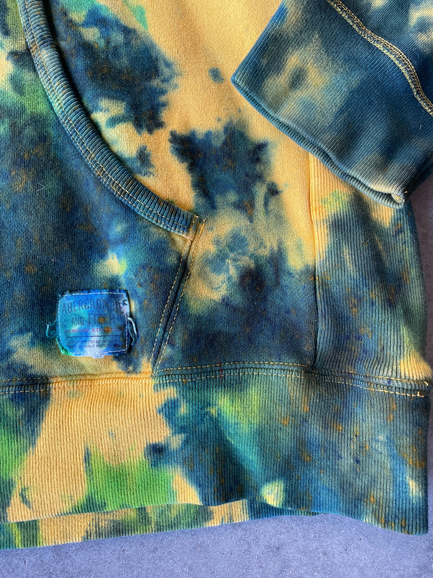 Abercrombie & Fitch 86 Heavyweight Tie Dye Hoodie | One-of-a-Kind Yellow and Blue Sweatshirt | Men's 2XL