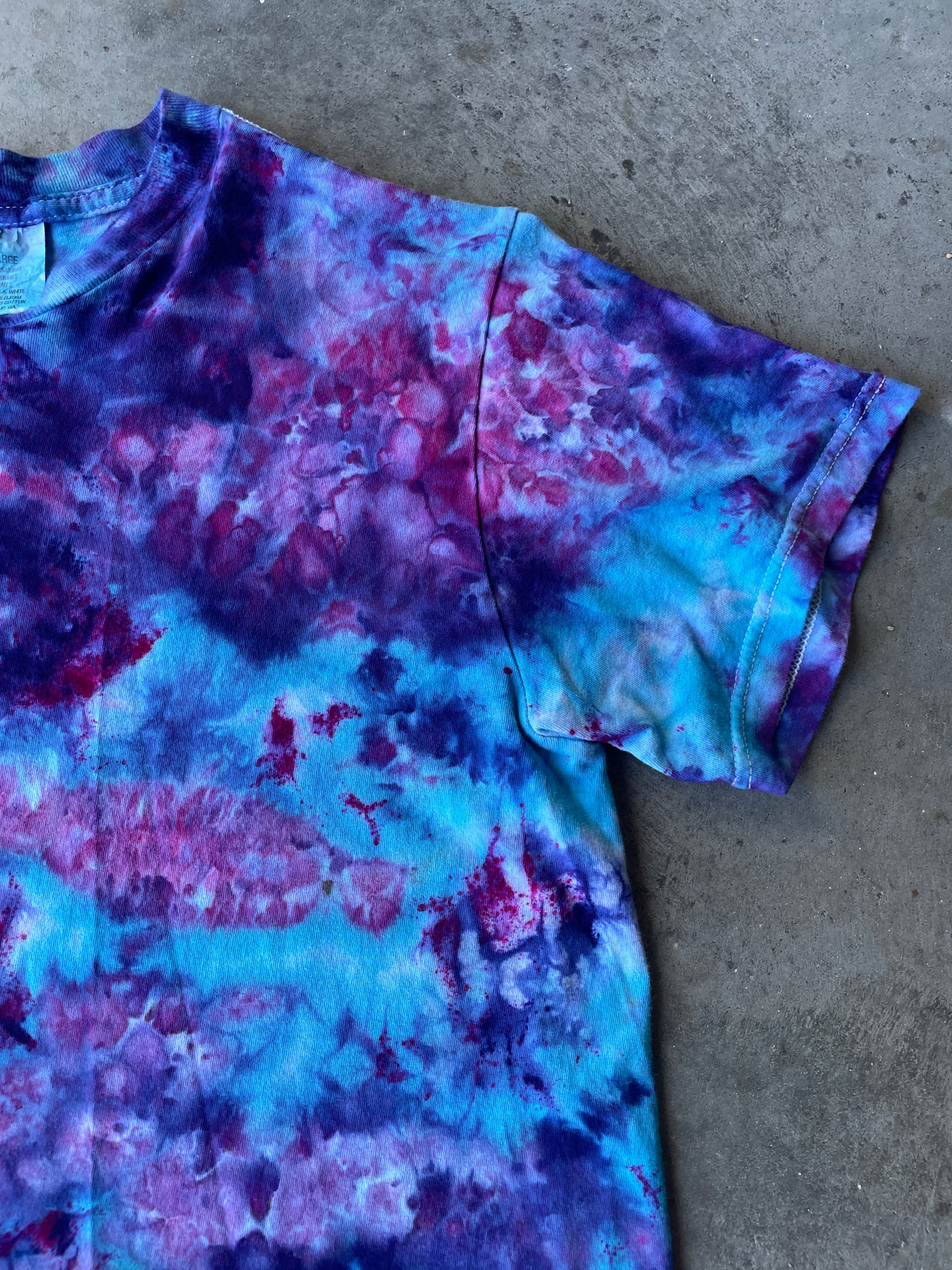 Blue, Purple, and Pink Short Sleeve Ice Dyed T-Shirt | One-of-a-Kind | Men's Large