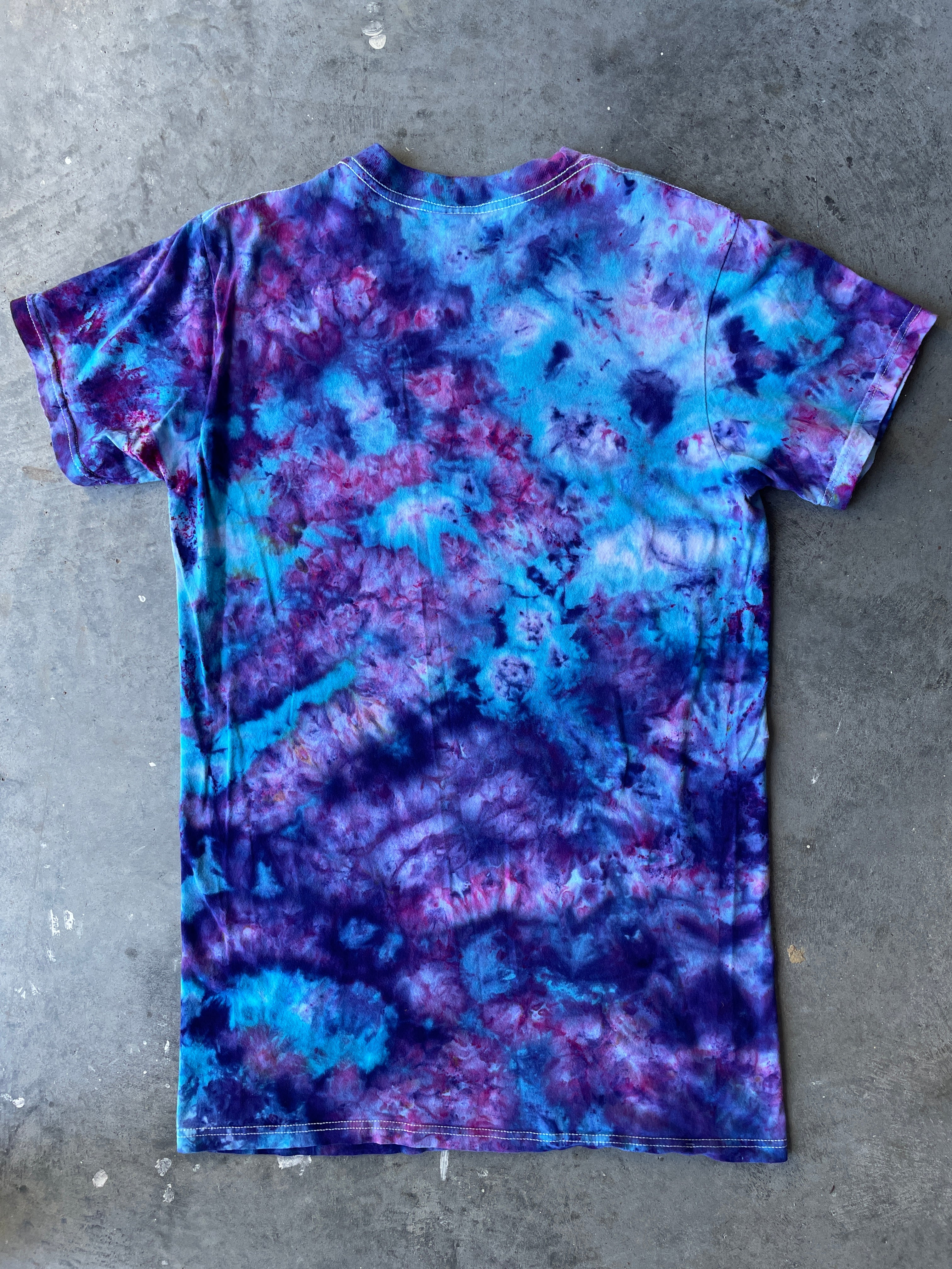 Blue, Purple, and Pink Short Sleeve Ice Dyed T-Shirt | One-of-a-Kind | Men's Large