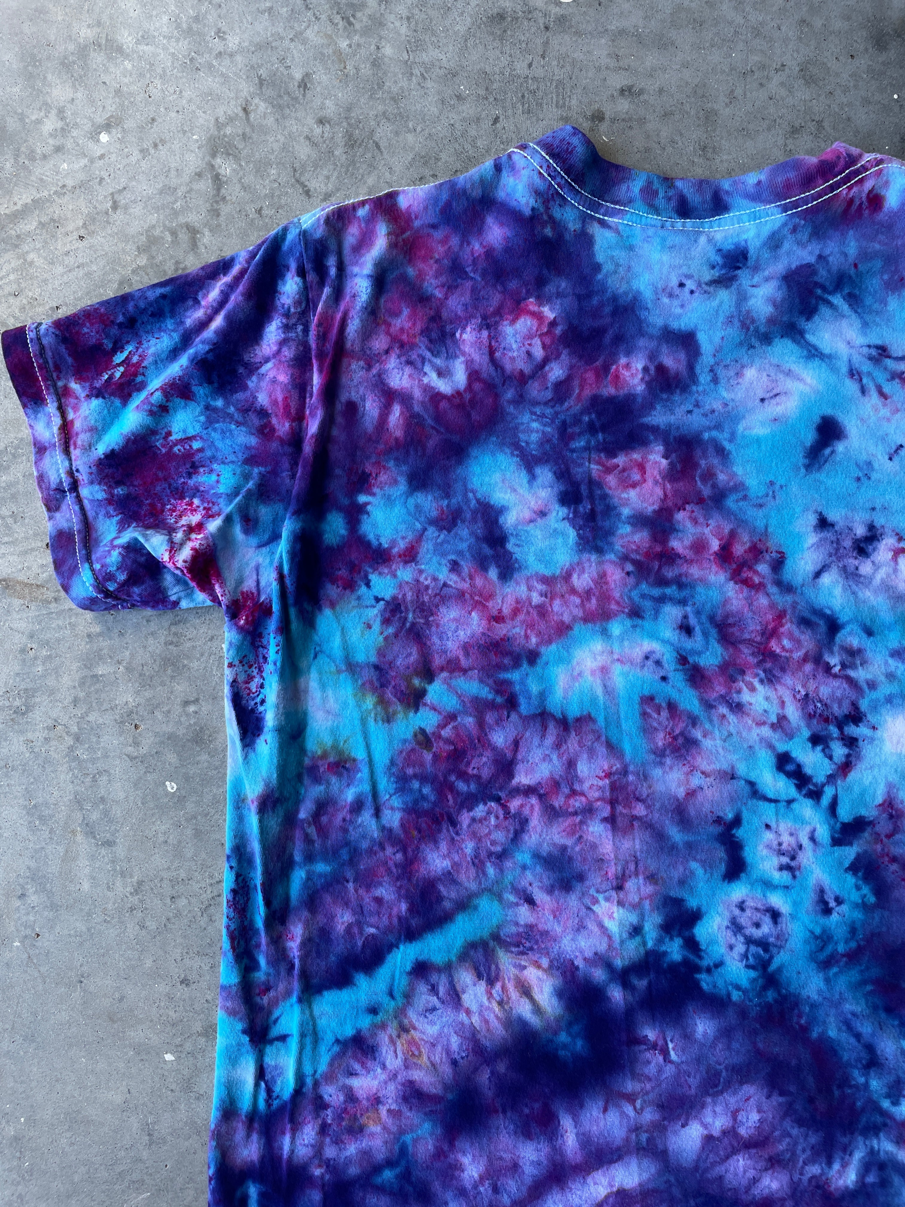 Blue, Purple, and Pink Short Sleeve Ice Dyed T-Shirt | One-of-a-Kind | Men's Large