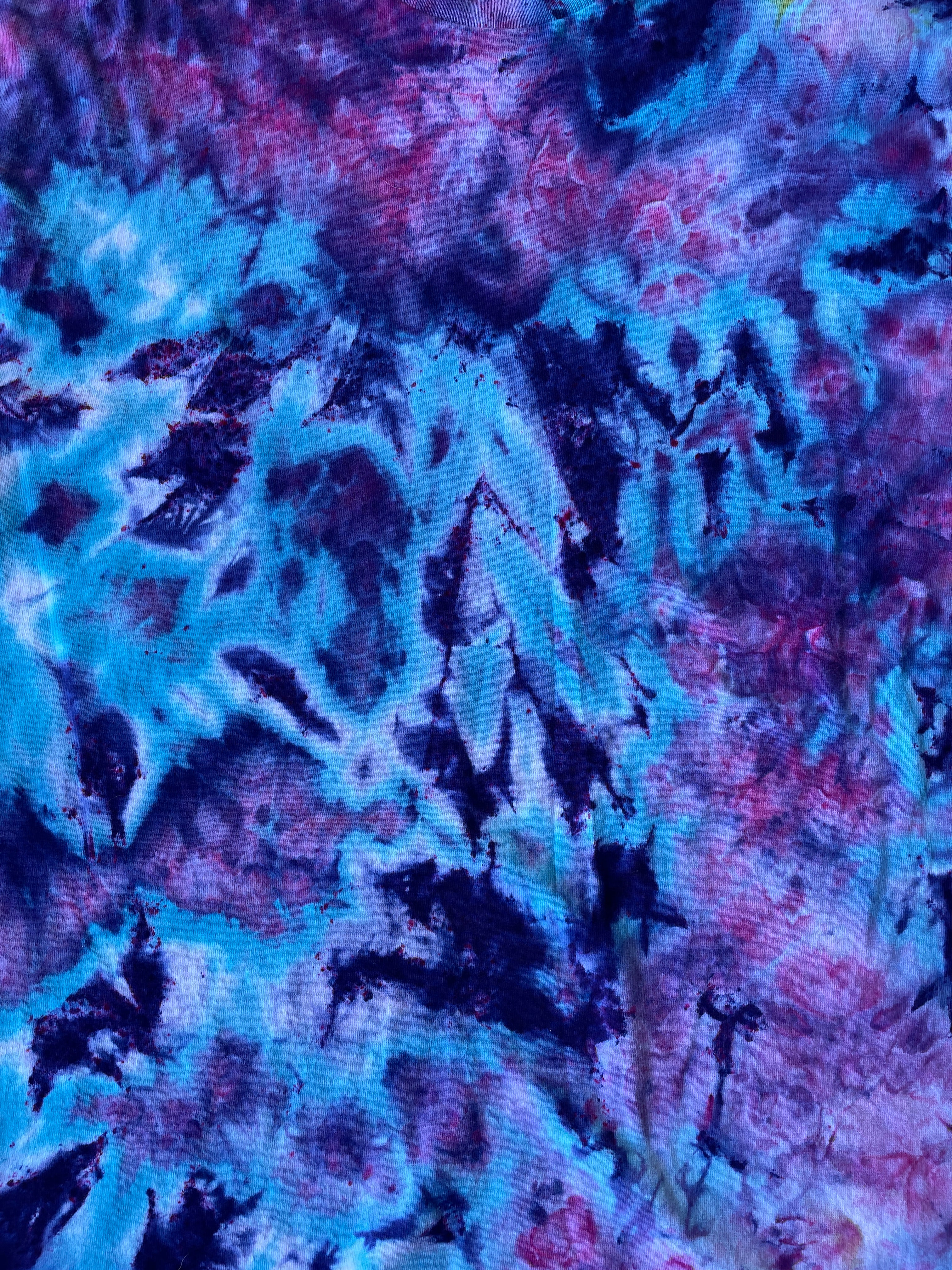 Blue, Purple, and Pink Long Sleeve Ice Dyed T-Shirt | One-of-a-Kind | Men's XL