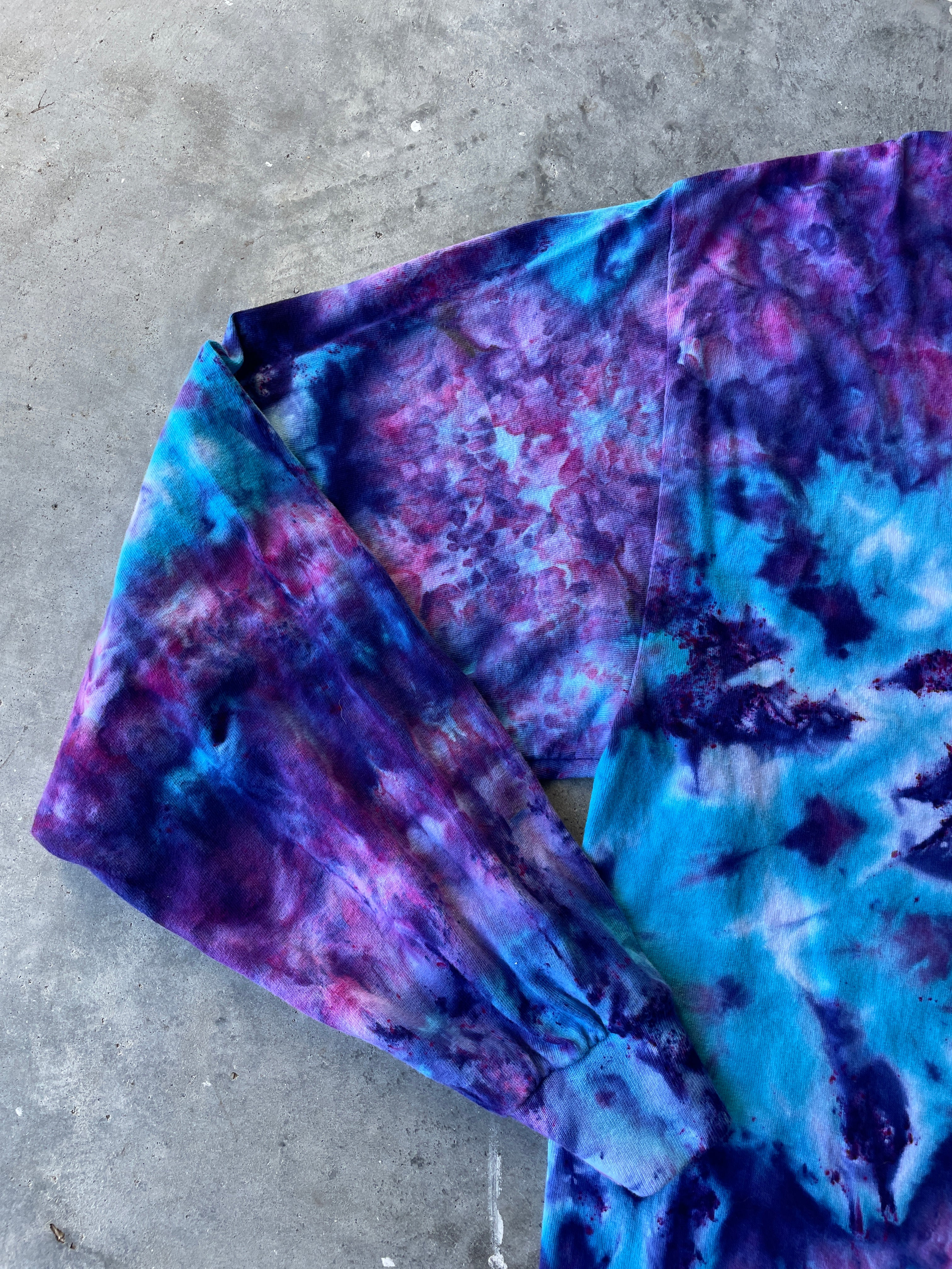 Blue, Purple, and Pink Long Sleeve Ice Dyed T-Shirt | One-of-a-Kind | Men's XL