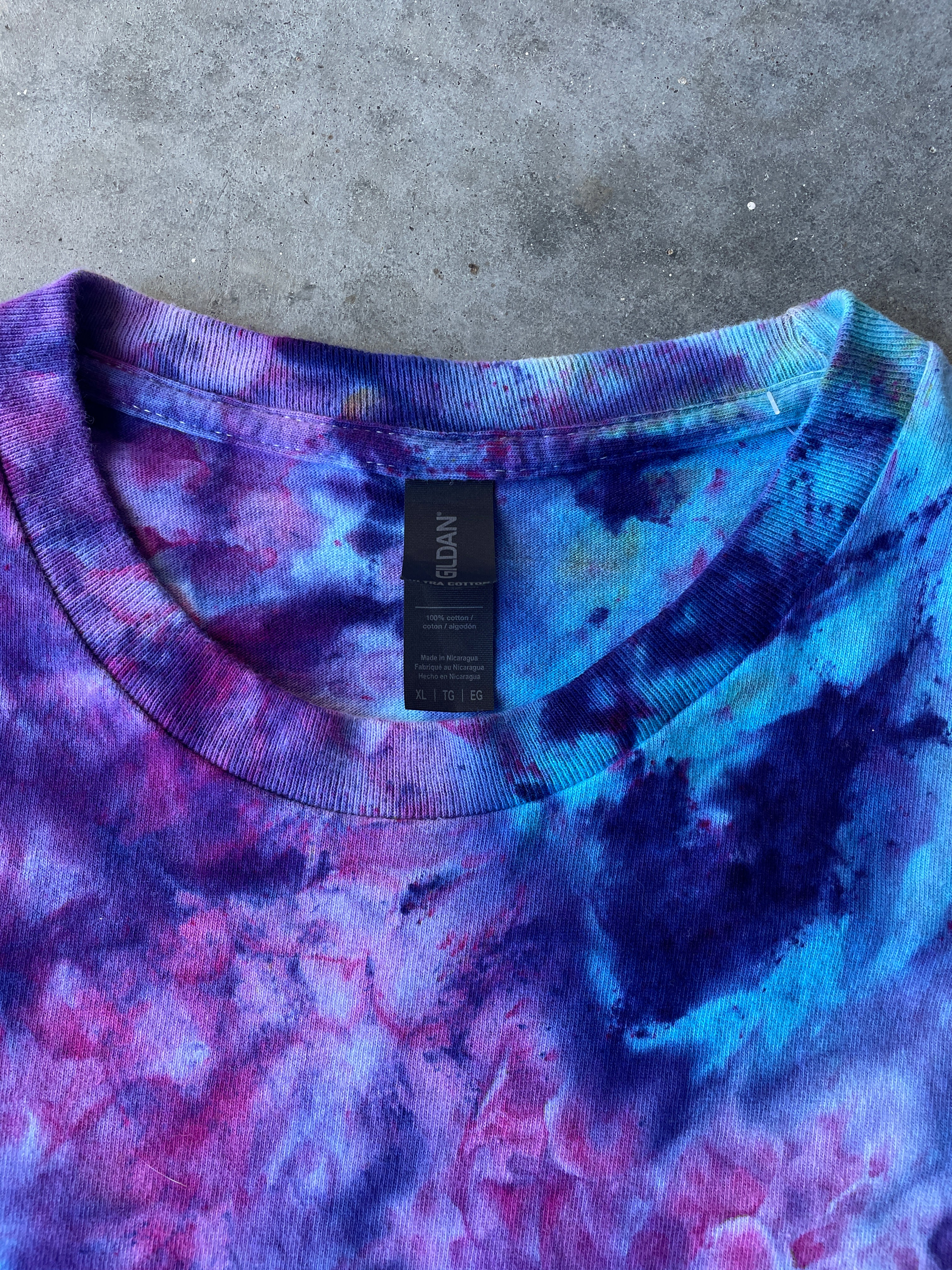 Blue, Purple, and Pink Long Sleeve Ice Dyed T-Shirt | One-of-a-Kind | Men's XL