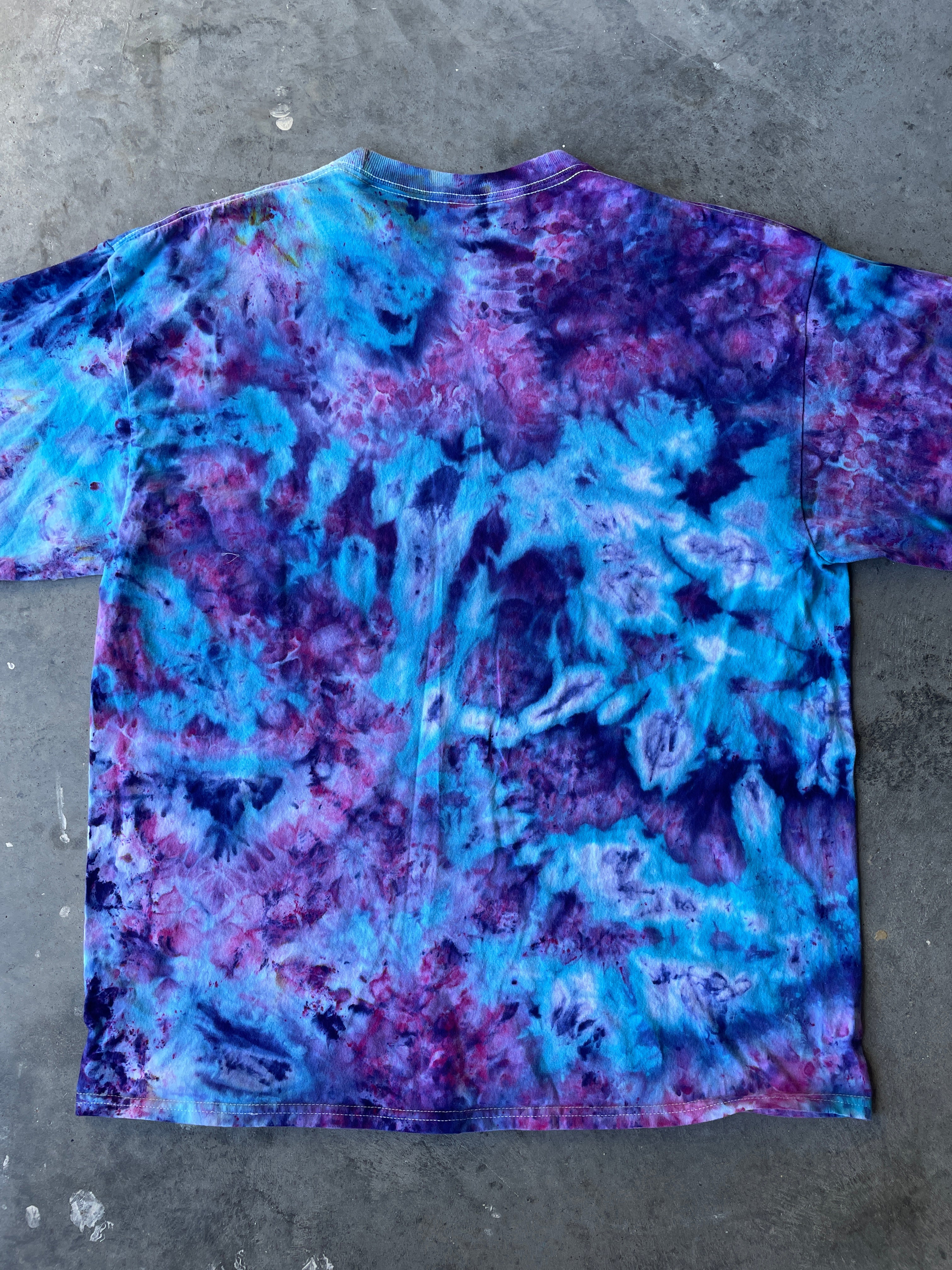 Blue, Purple, and Pink Long Sleeve Ice Dyed T-Shirt | One-of-a-Kind | Men's XL