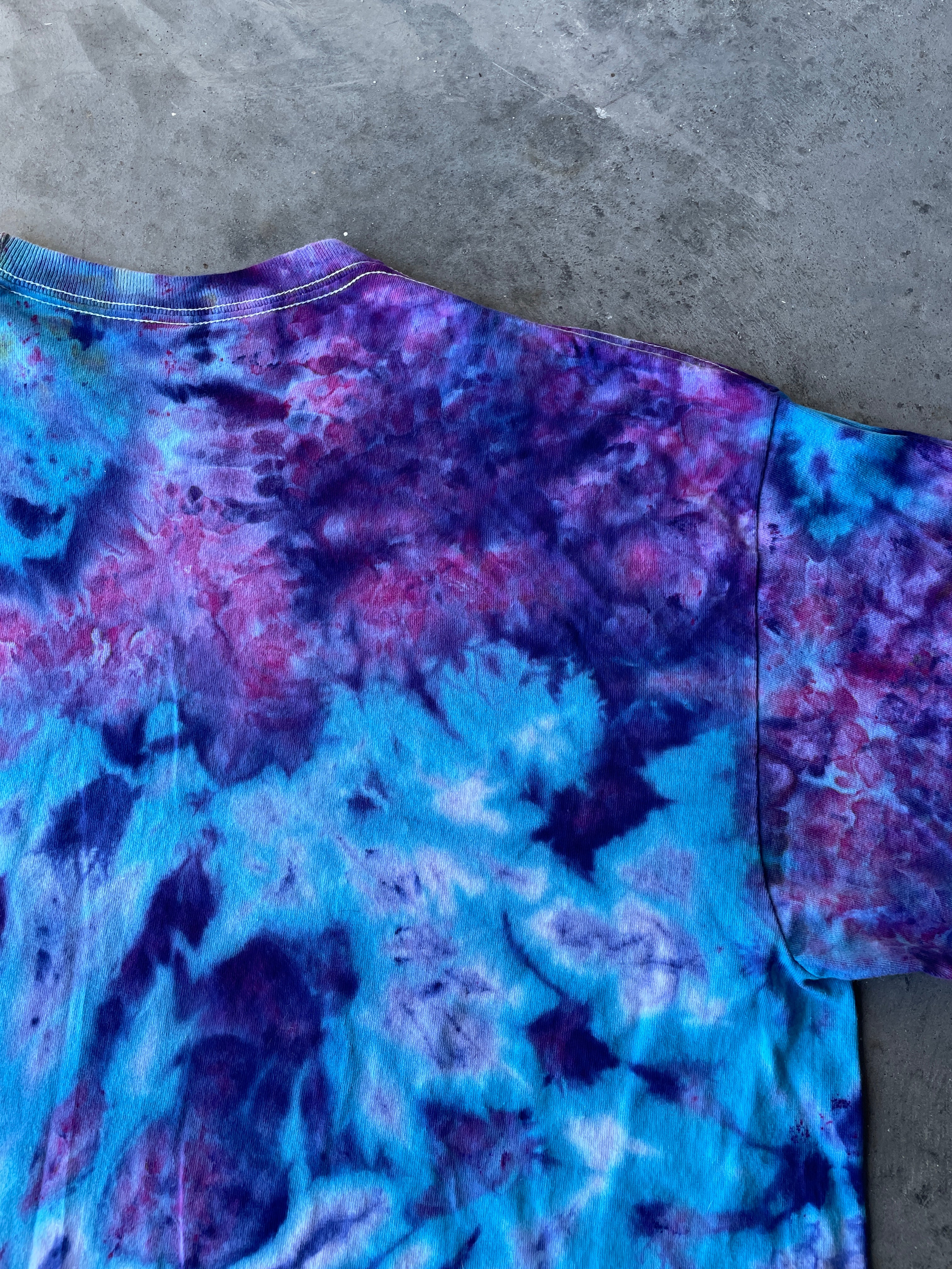 Blue, Purple, and Pink Long Sleeve Ice Dyed T-Shirt | One-of-a-Kind | Men's XL