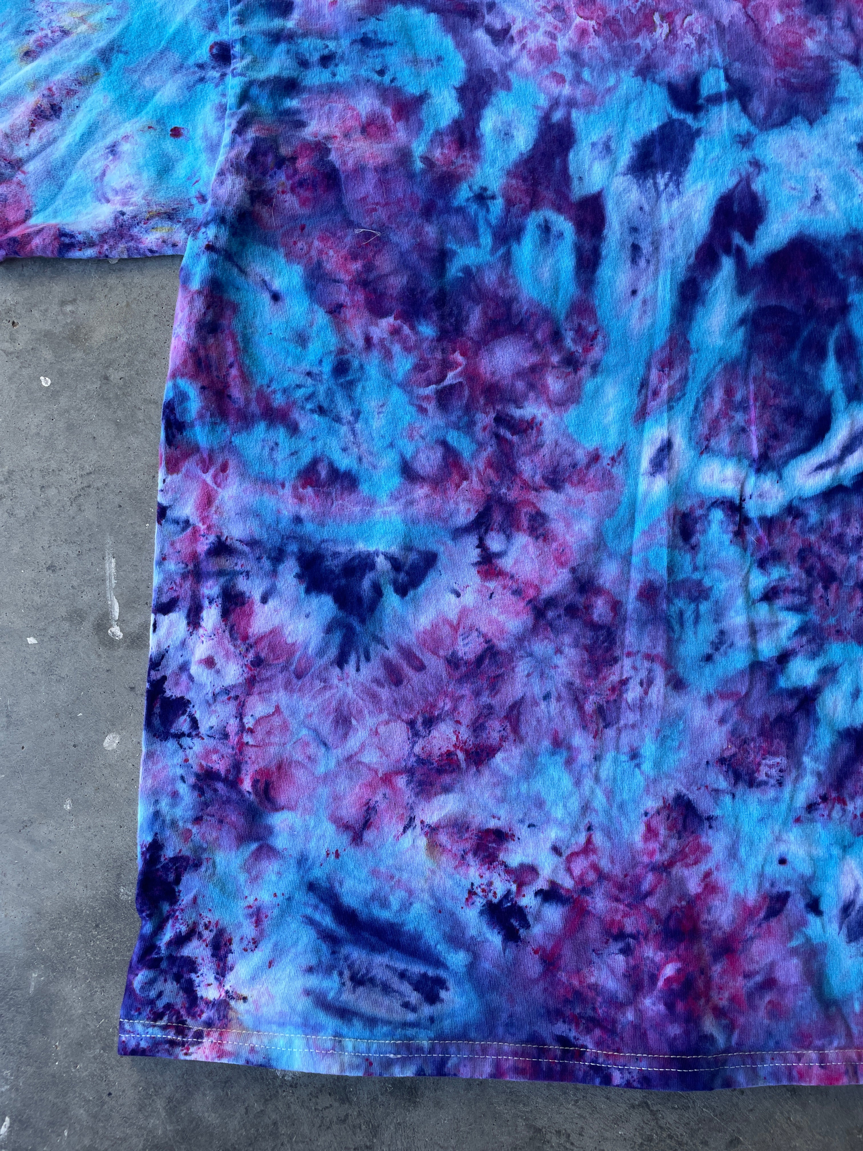 Blue, Purple, and Pink Long Sleeve Ice Dyed T-Shirt | One-of-a-Kind | Men's XL