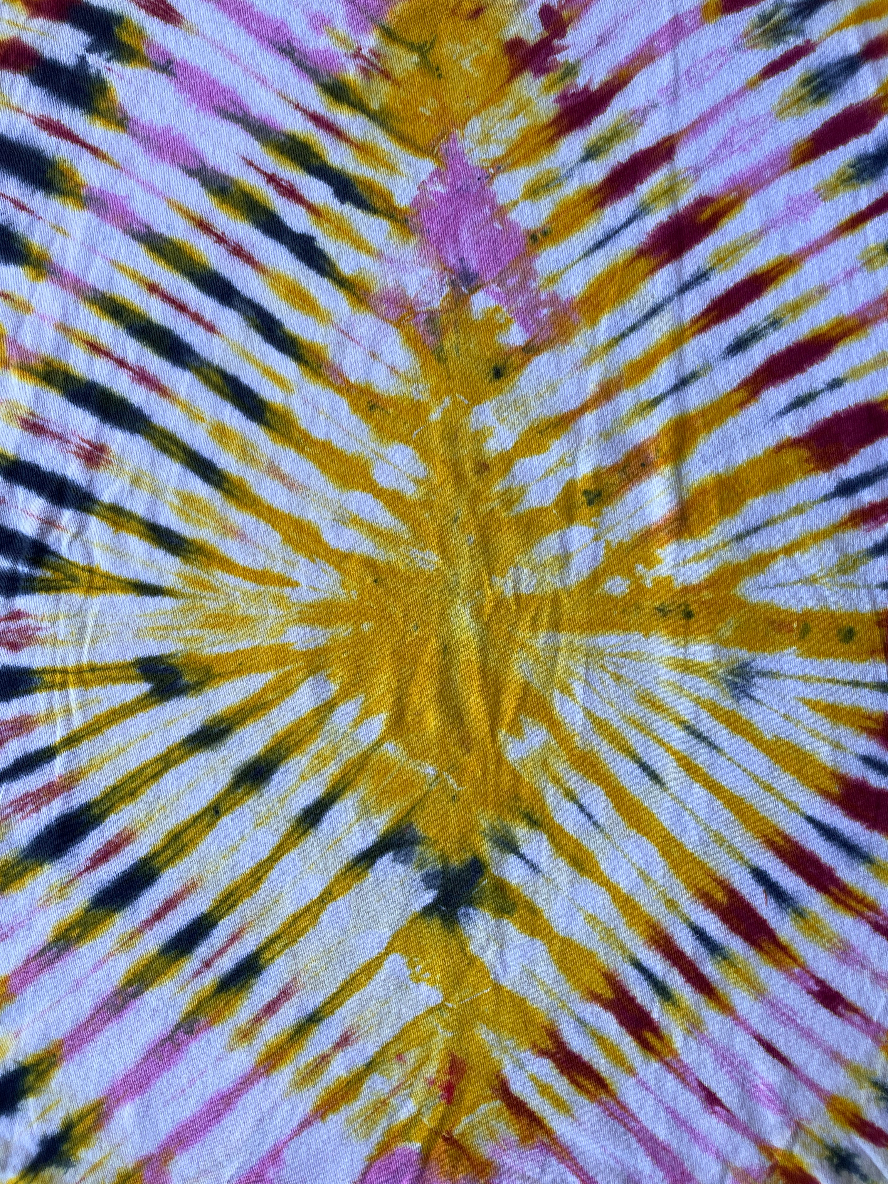 Pink & Yellow Sunburst Short Sleeve Ice Dyed T-Shirt | One-of-a-Kind | Men's XL