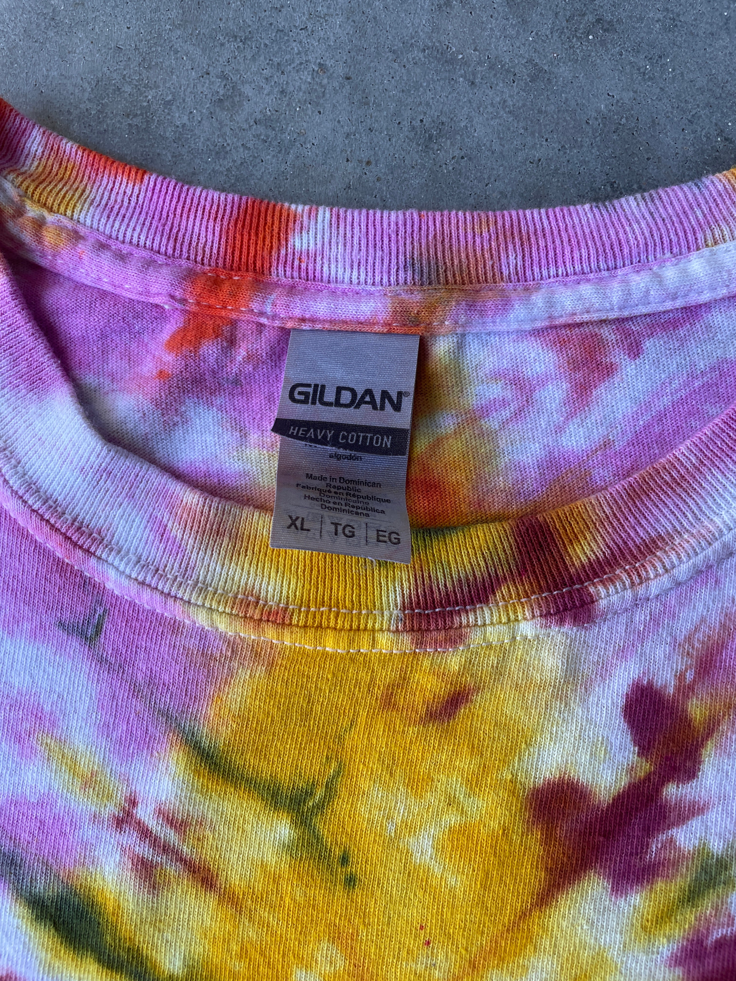 Pink & Yellow Sunburst Short Sleeve Ice Dyed T-Shirt | One-of-a-Kind | Men's XL