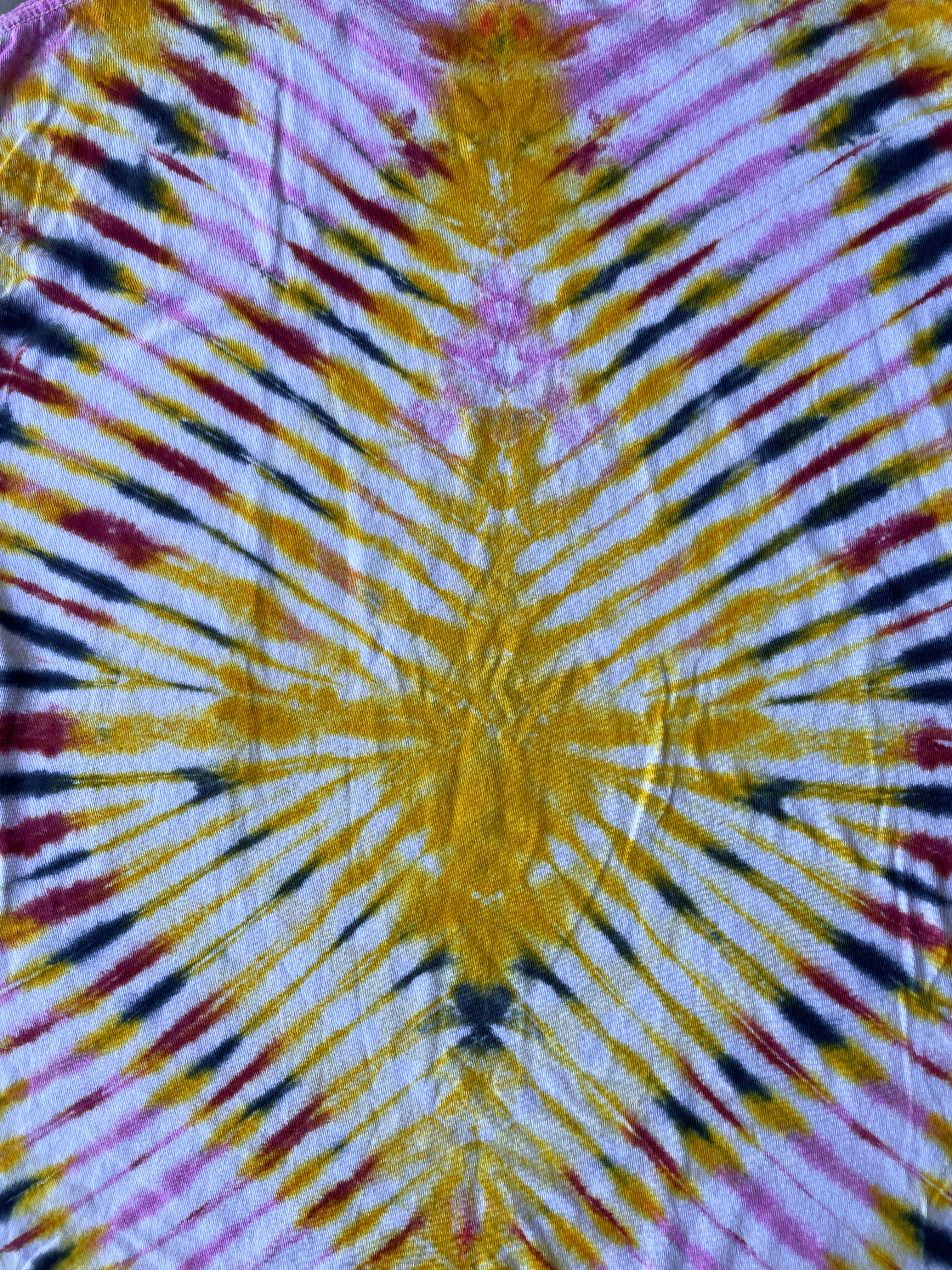 Pink & Yellow Sunburst Short Sleeve Ice Dyed T-Shirt | One-of-a-Kind | Men's XL