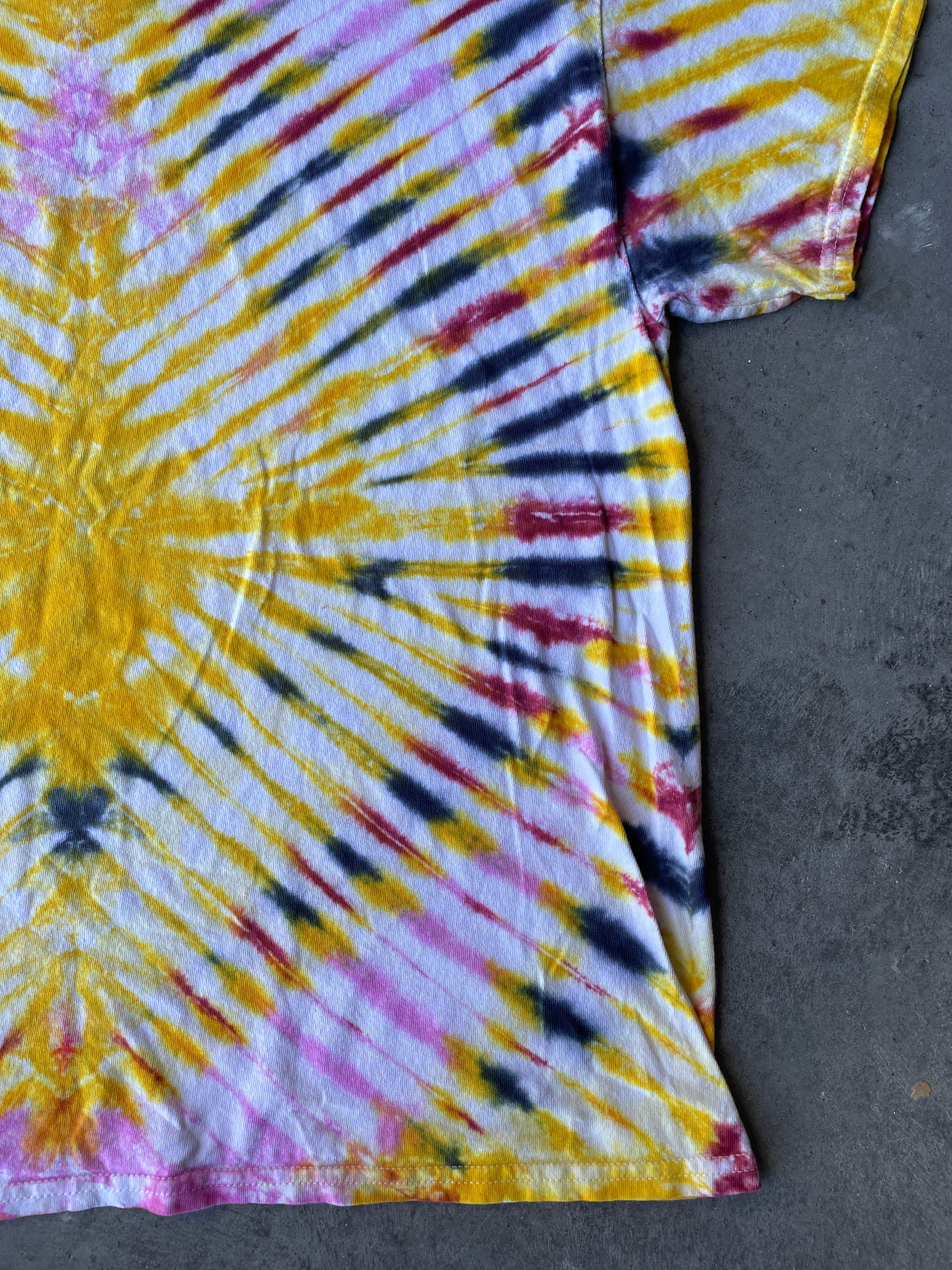 Pink & Yellow Sunburst Short Sleeve Ice Dyed T-Shirt | One-of-a-Kind | Men's XL
