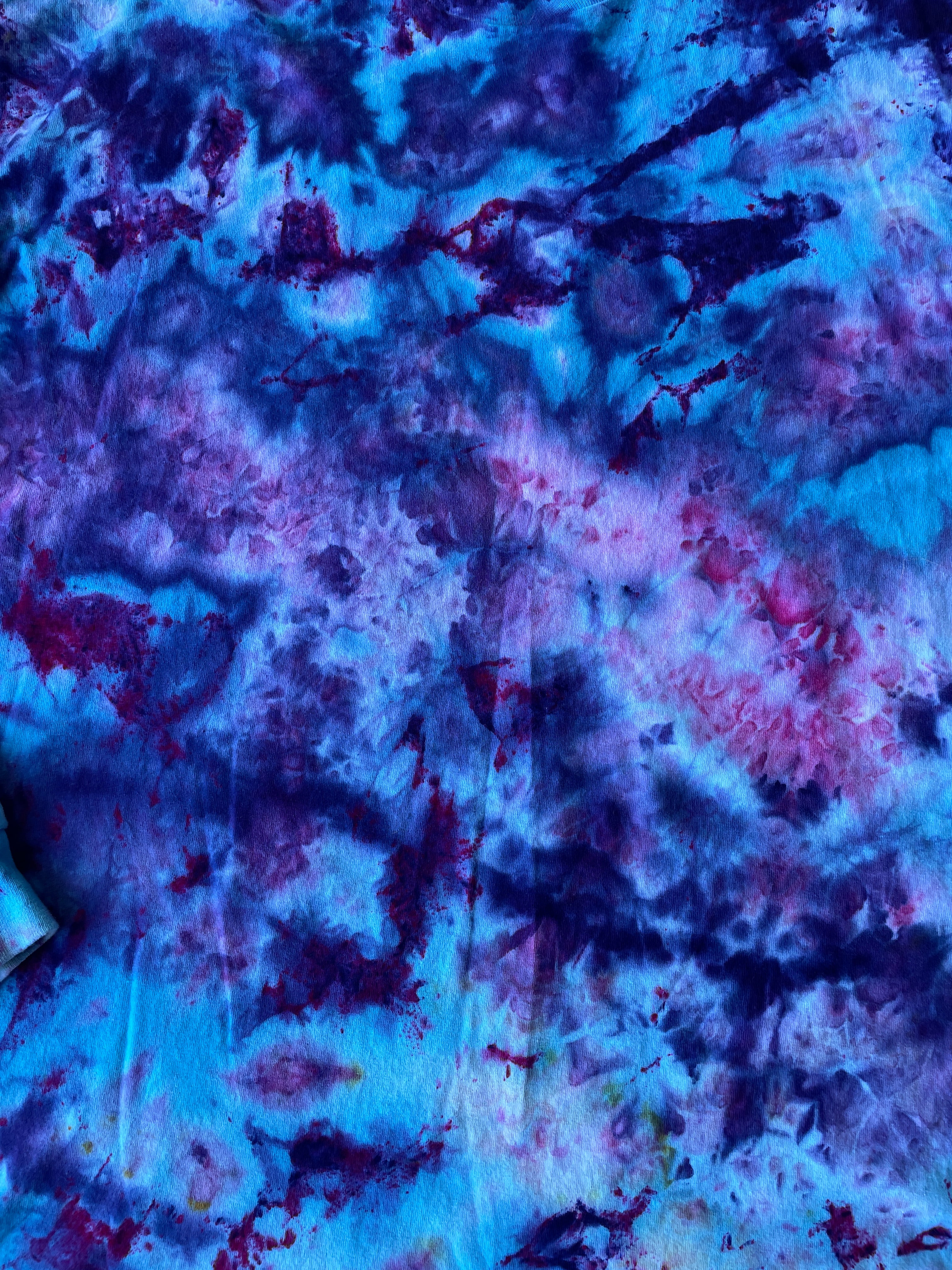 Blue, Purple, and Pink Long Sleeve Ice Dyed T-Shirt | One-of-a-Kind | Men's XL