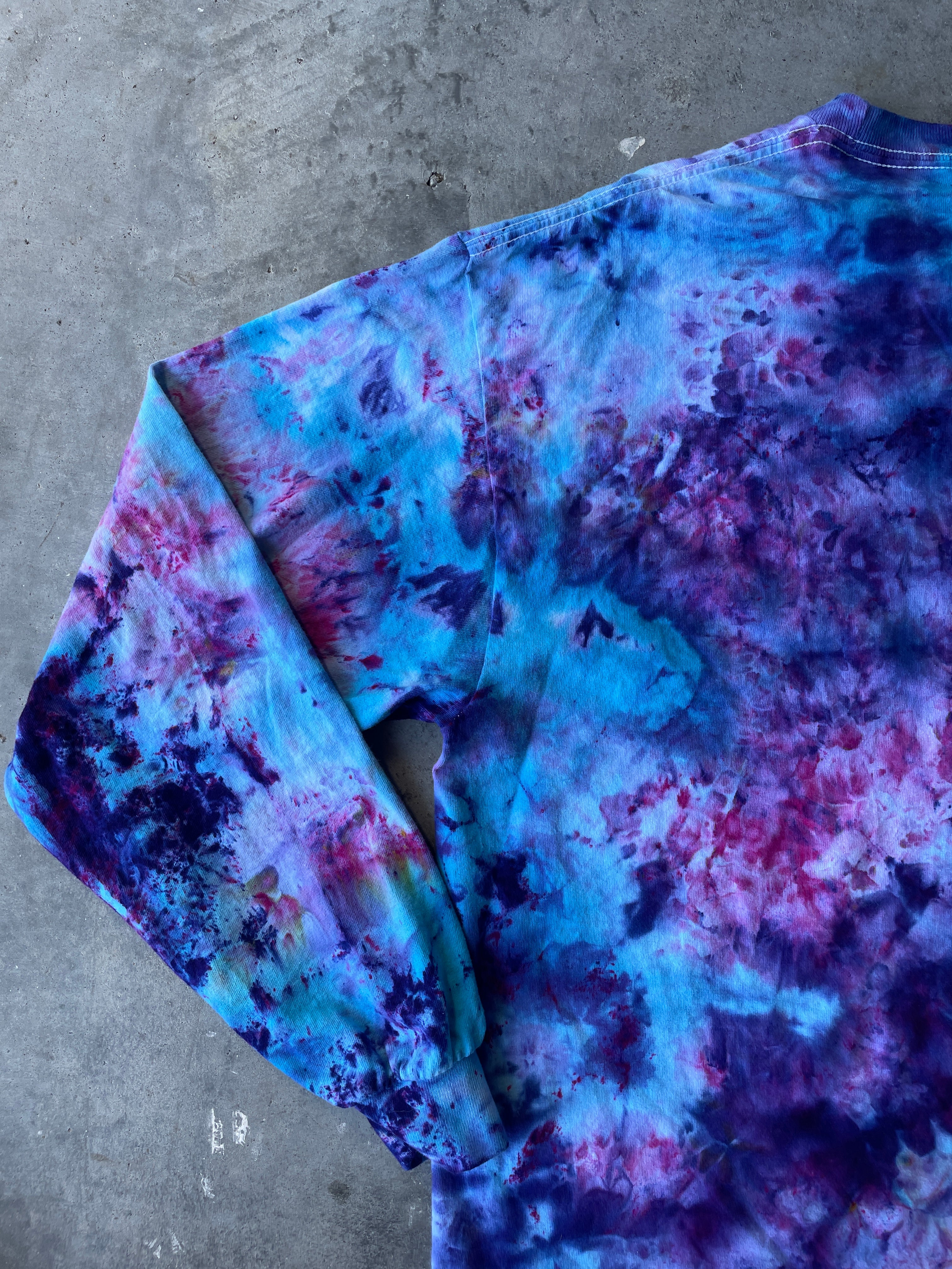 Blue, Purple, and Pink Long Sleeve Ice Dyed T-Shirt | One-of-a-Kind | Men's XL