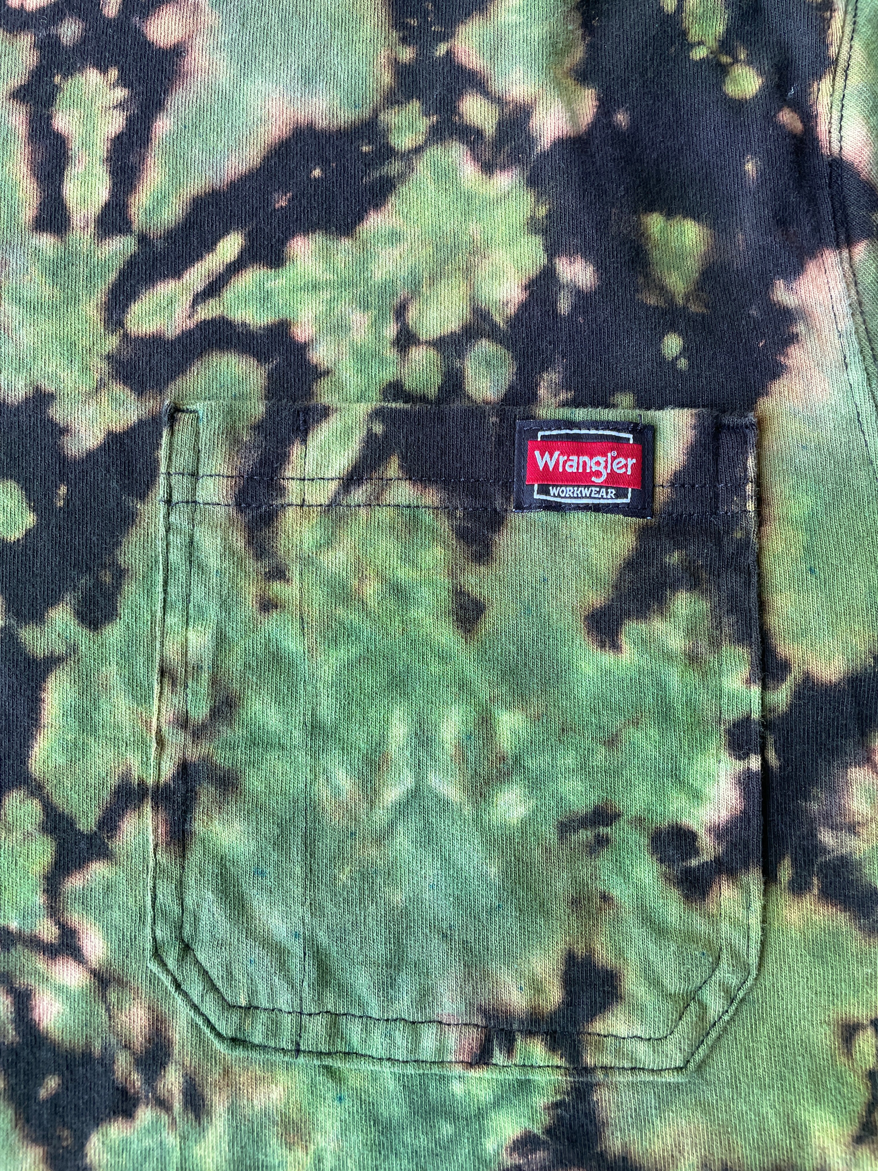 Wrangler Black and Green Long Sleeve Reverse Tie Dyed T-Shirt | One-of-a-Kind | Men's 2XL