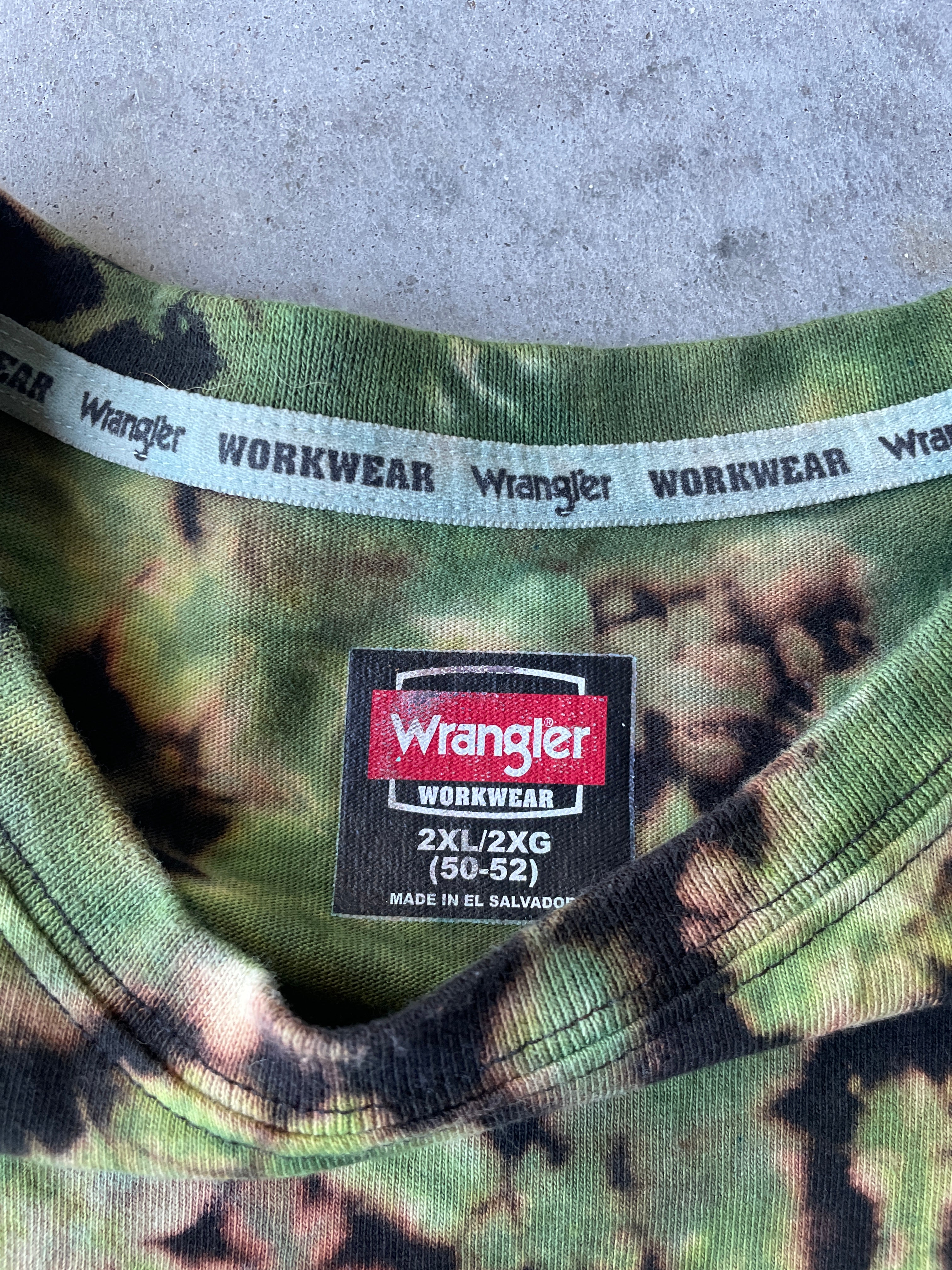 Wrangler Black and Green Long Sleeve Reverse Tie Dyed T-Shirt | One-of-a-Kind | Men's 2XL