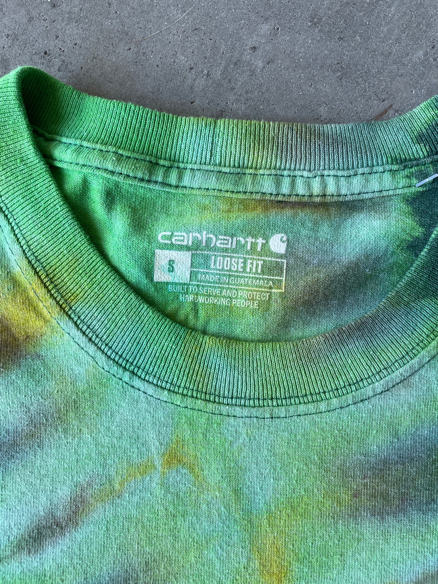 Carhartt Short Sleeve Green & Yellow Reverse Tie Dye T-Shirt | One-of-a-Kind | Men's Small