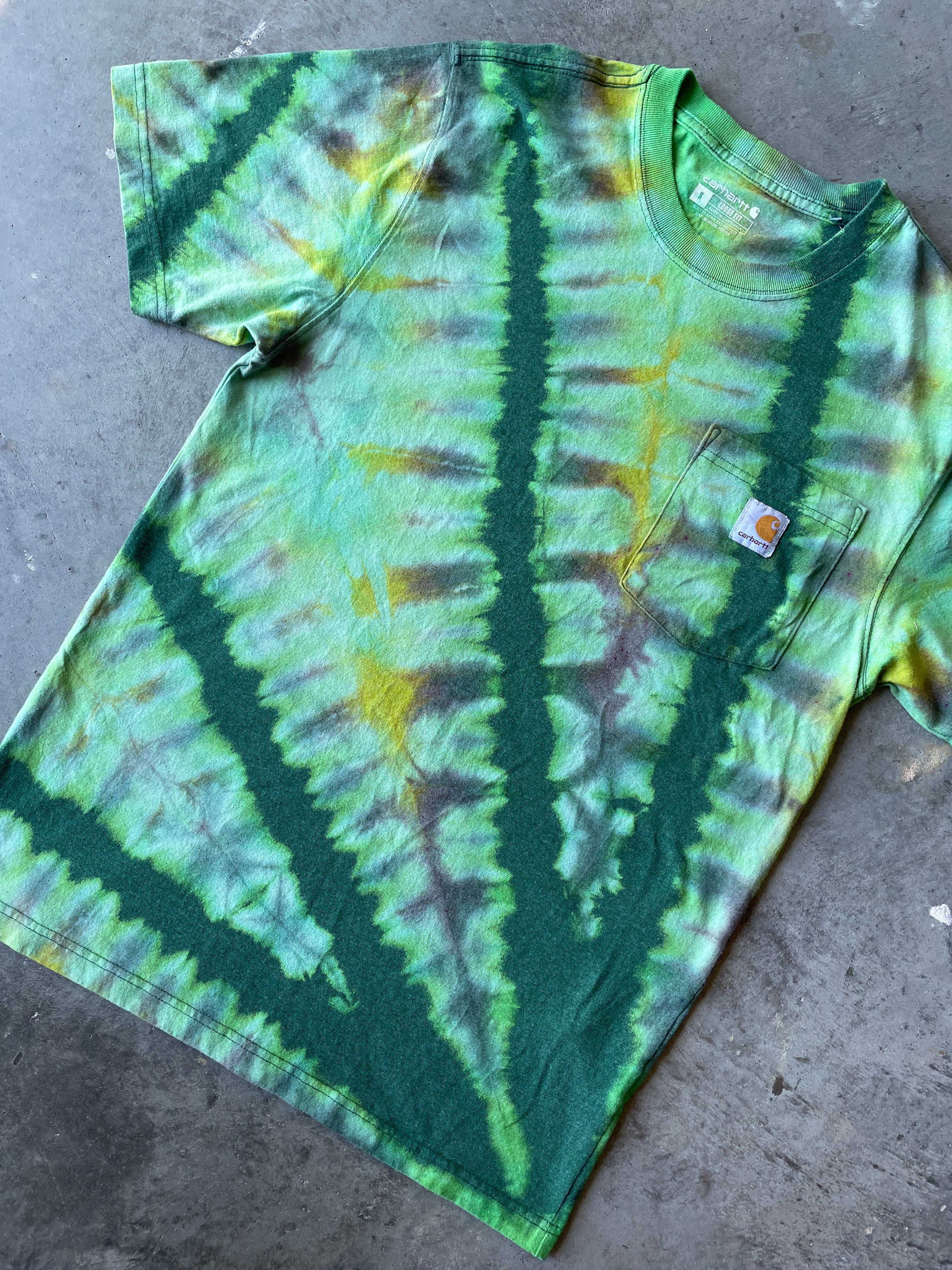 Carhartt Short Sleeve Green & Yellow Reverse Tie Dye T-Shirt | One-of-a-Kind | Men's Small