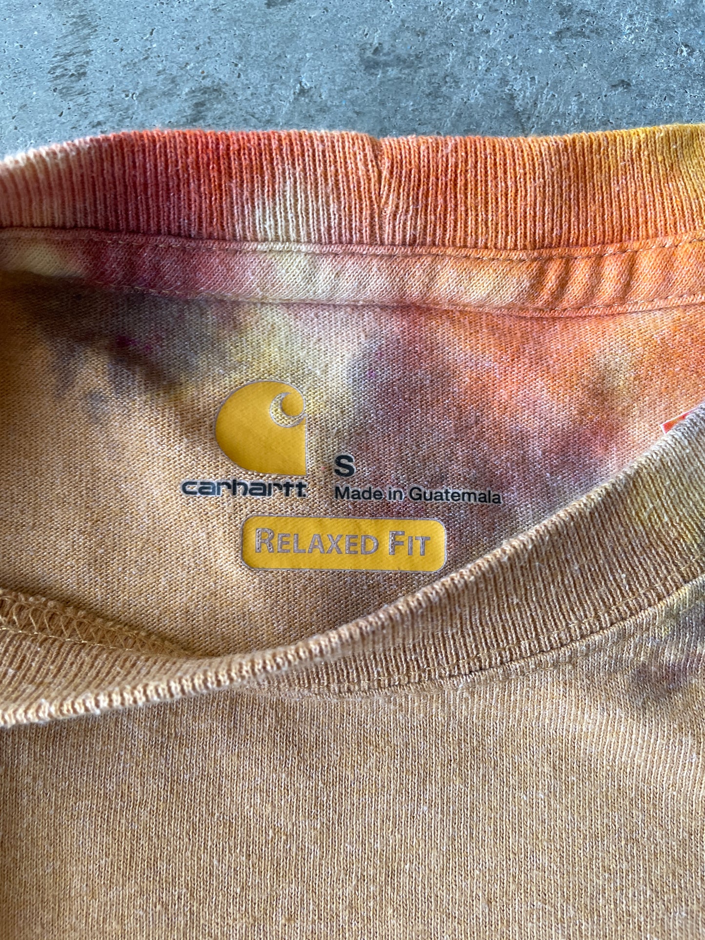 Carhartt Long Sleeve Brown & Yellow Reverse Tie Dye T-Shirt | One-of-a-Kind | Men's Small