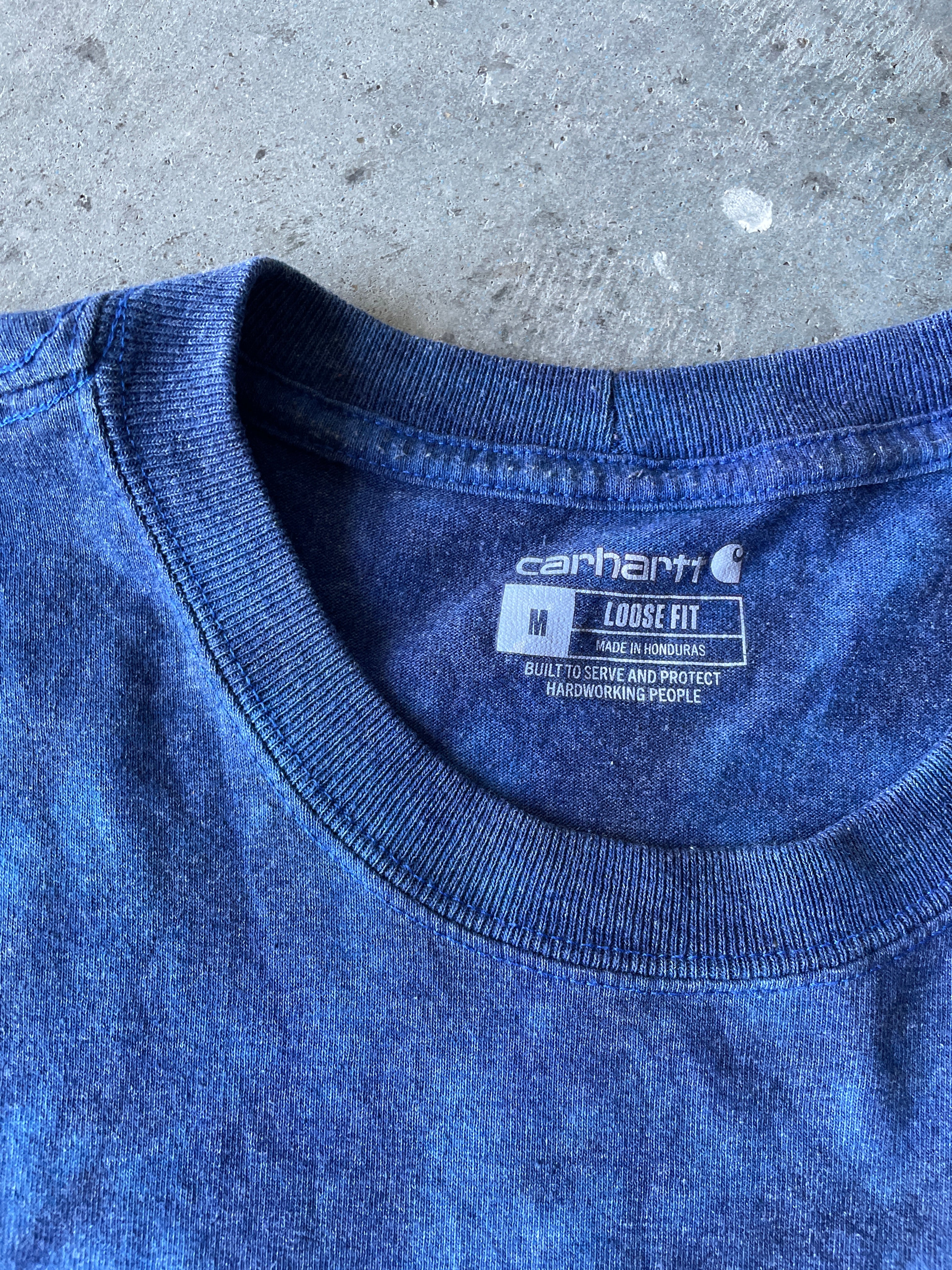 Carhartt Short Sleeve Blue and Black Reverse Tie Dye T-Shirt | One-of-a-Kind | Men's Medium