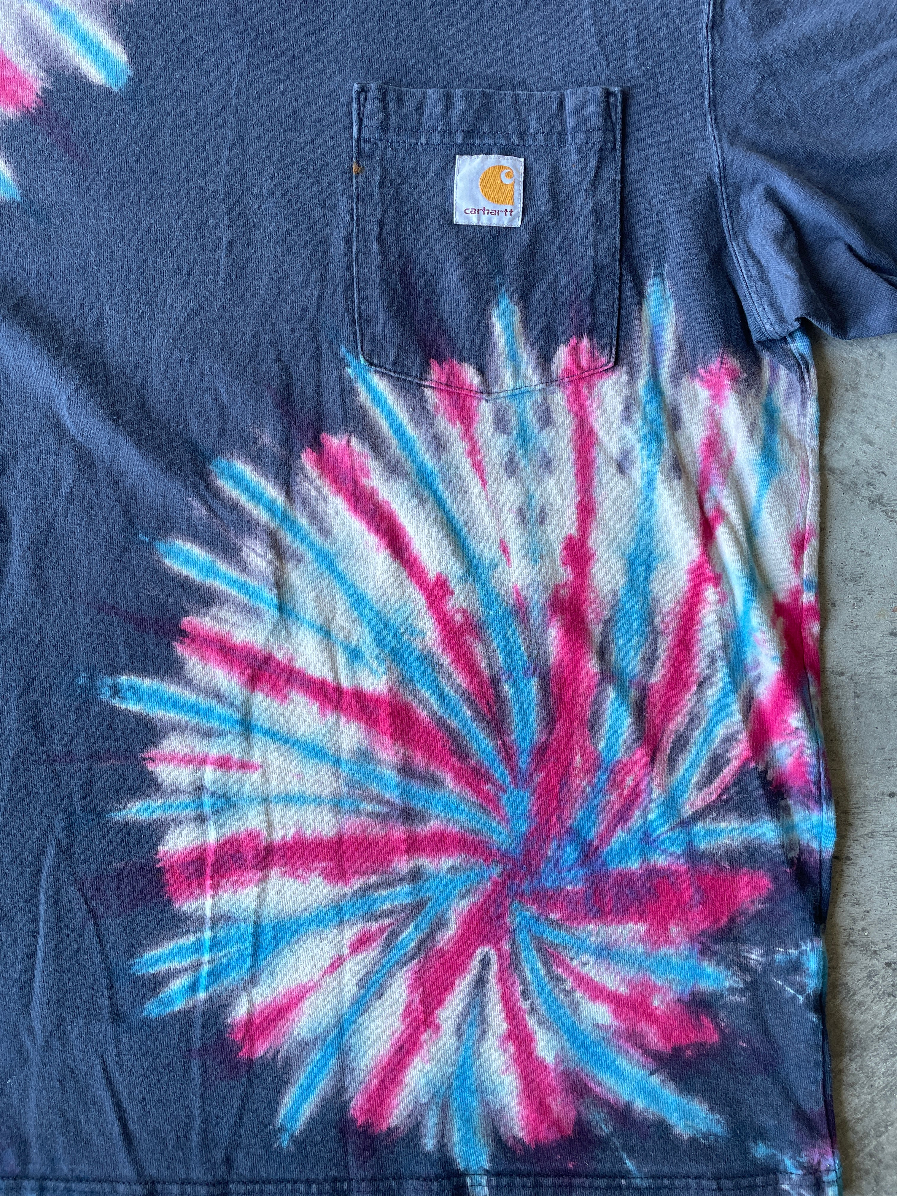 Carhartt Short Sleeve Red, White, and Blue Reverse Tie Dye T-Shirt | One-of-a-Kind | Men's Medium