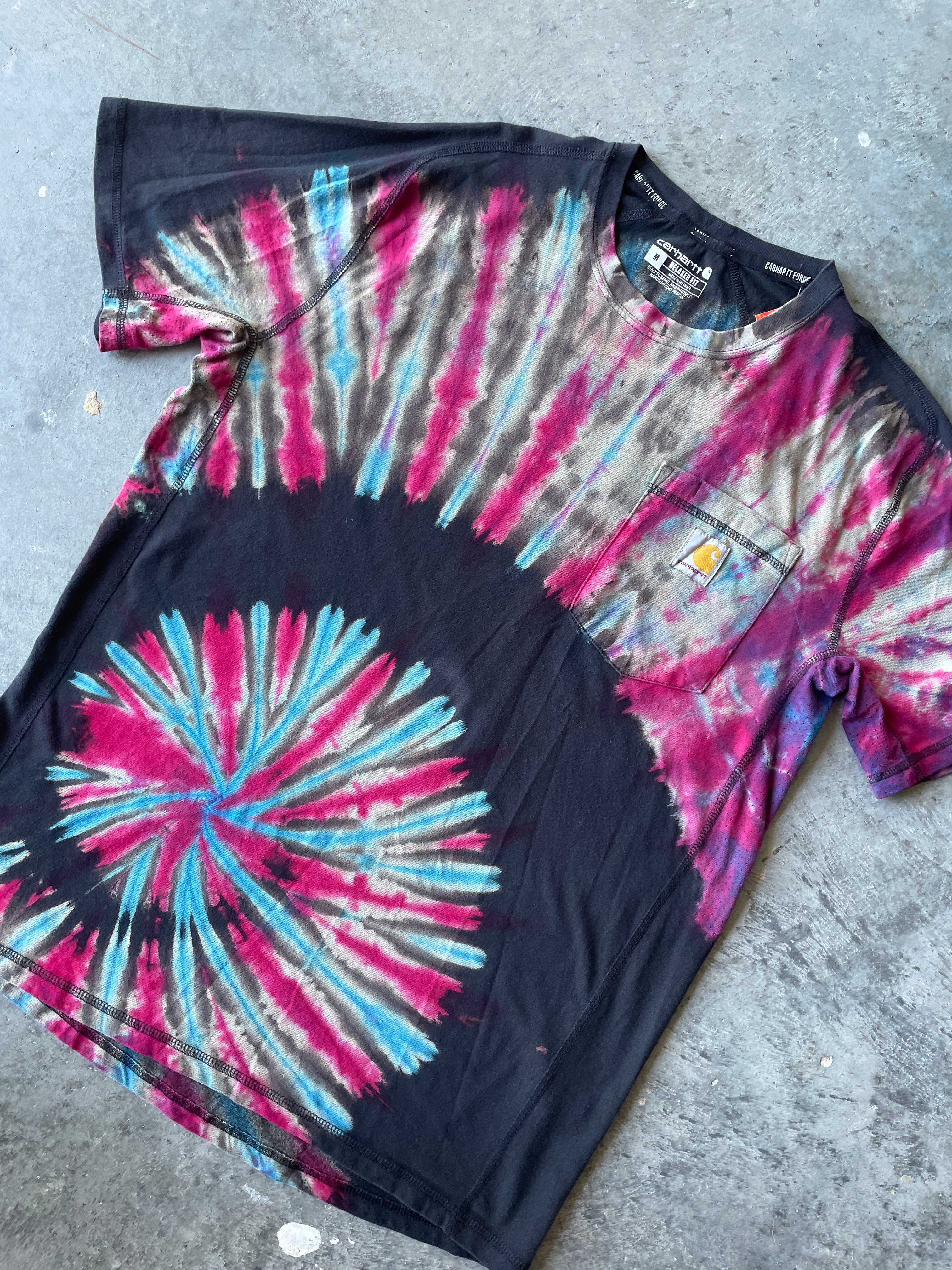 Carhartt Short Sleeve Red, White, and Black Reverse Tie Dye T-Shirt | One-of-a-Kind | Men's Medium
