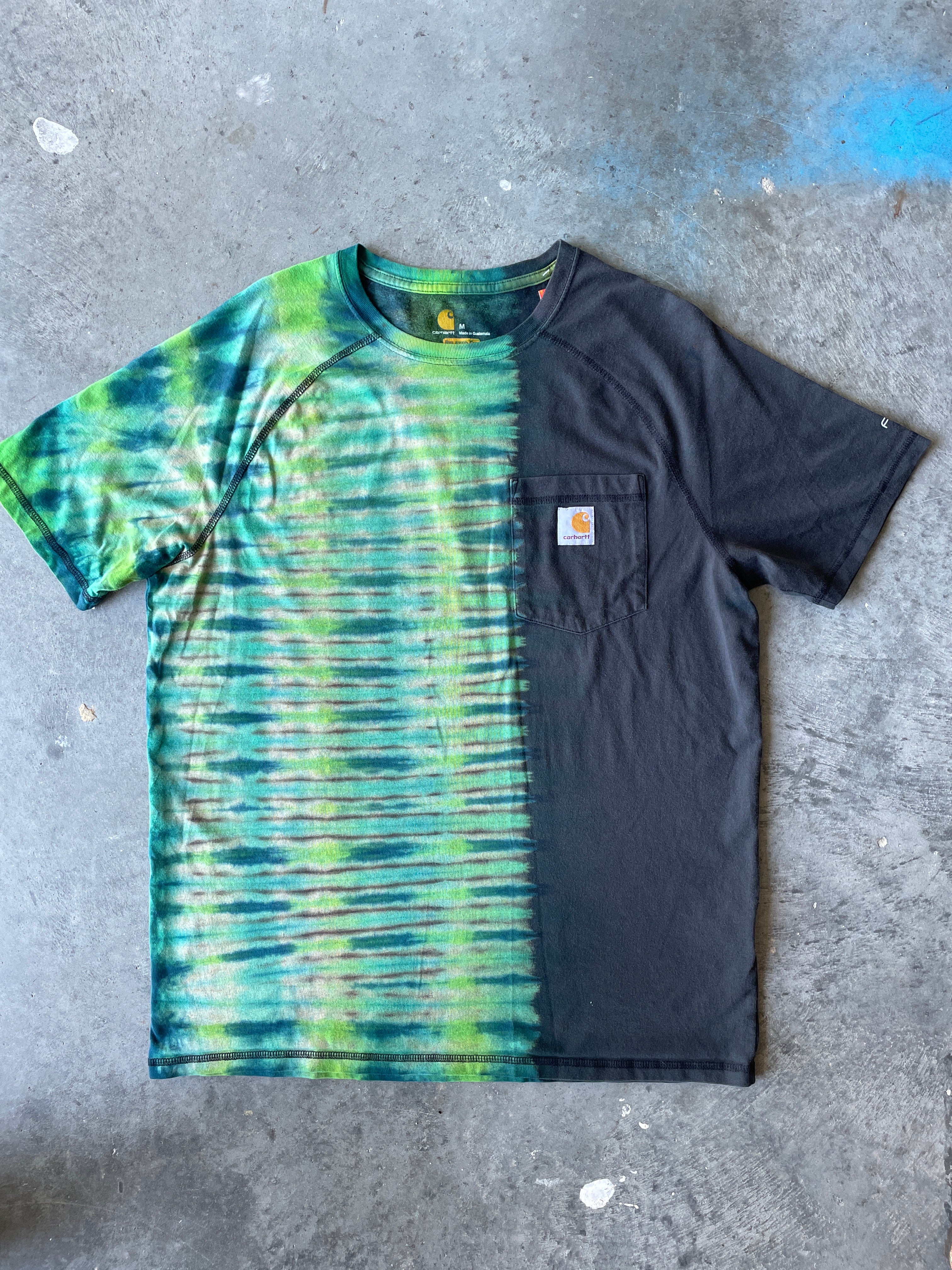 Carhartt Short Sleeve Black and Green Reverse Tie Dye T-Shirt | One-of-a-Kind | Men's Medium