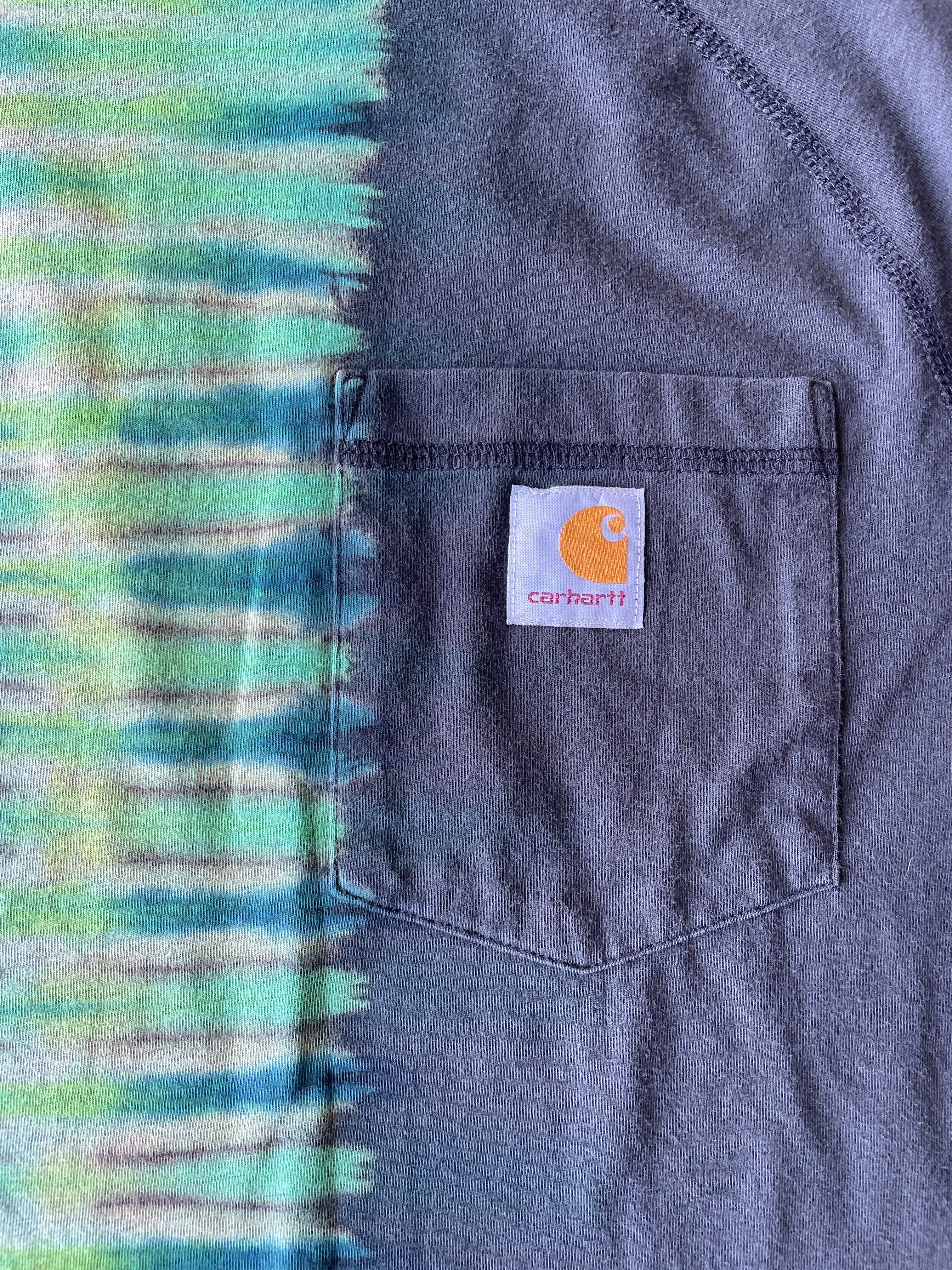 Carhartt Short Sleeve Black and Green Reverse Tie Dye T-Shirt | One-of-a-Kind | Men's Medium