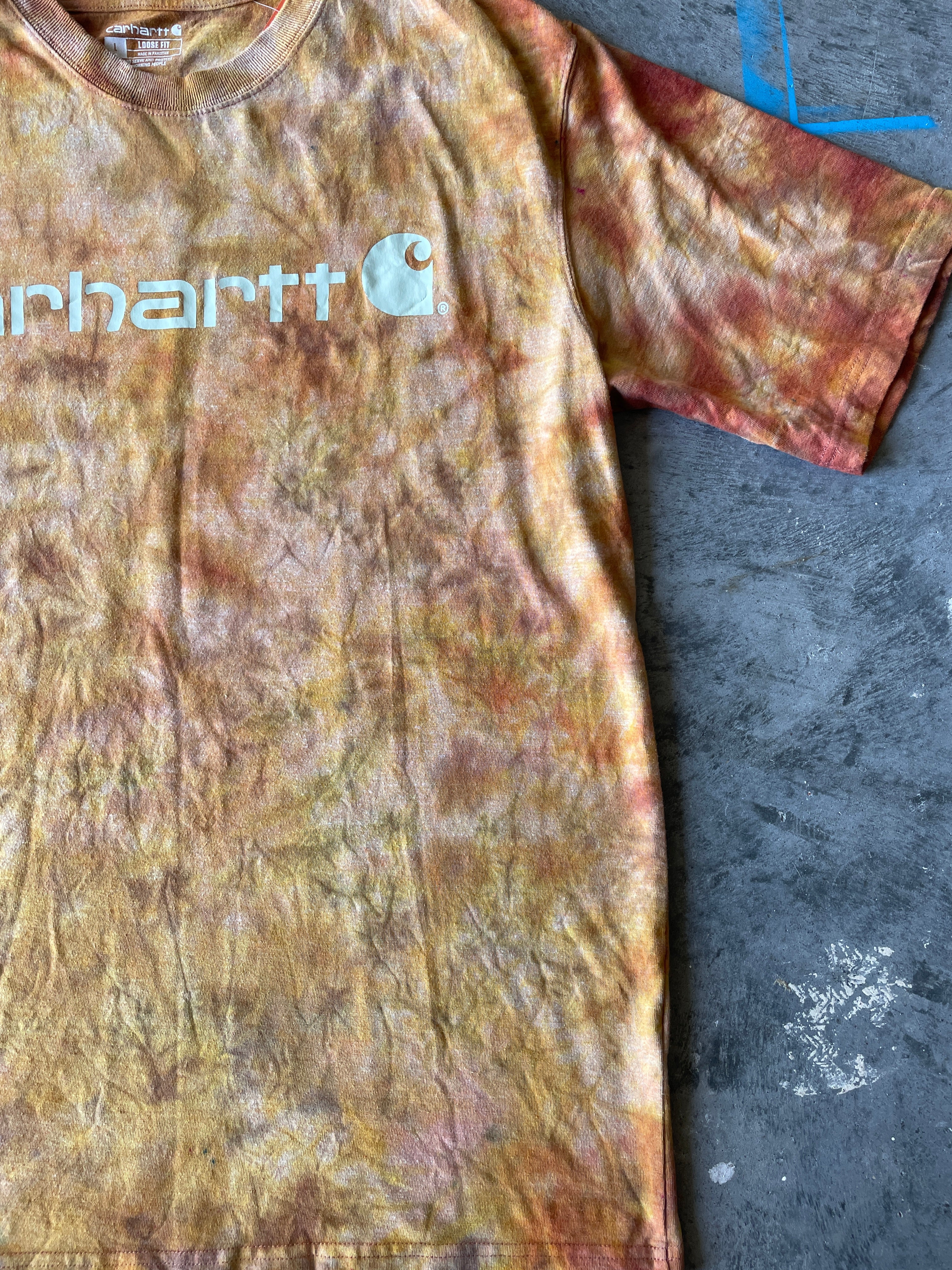 Carhartt Short Sleeve Golden Yellow Tie Dye Graphic T-Shirt | One-of-a-Kind | Men's Large