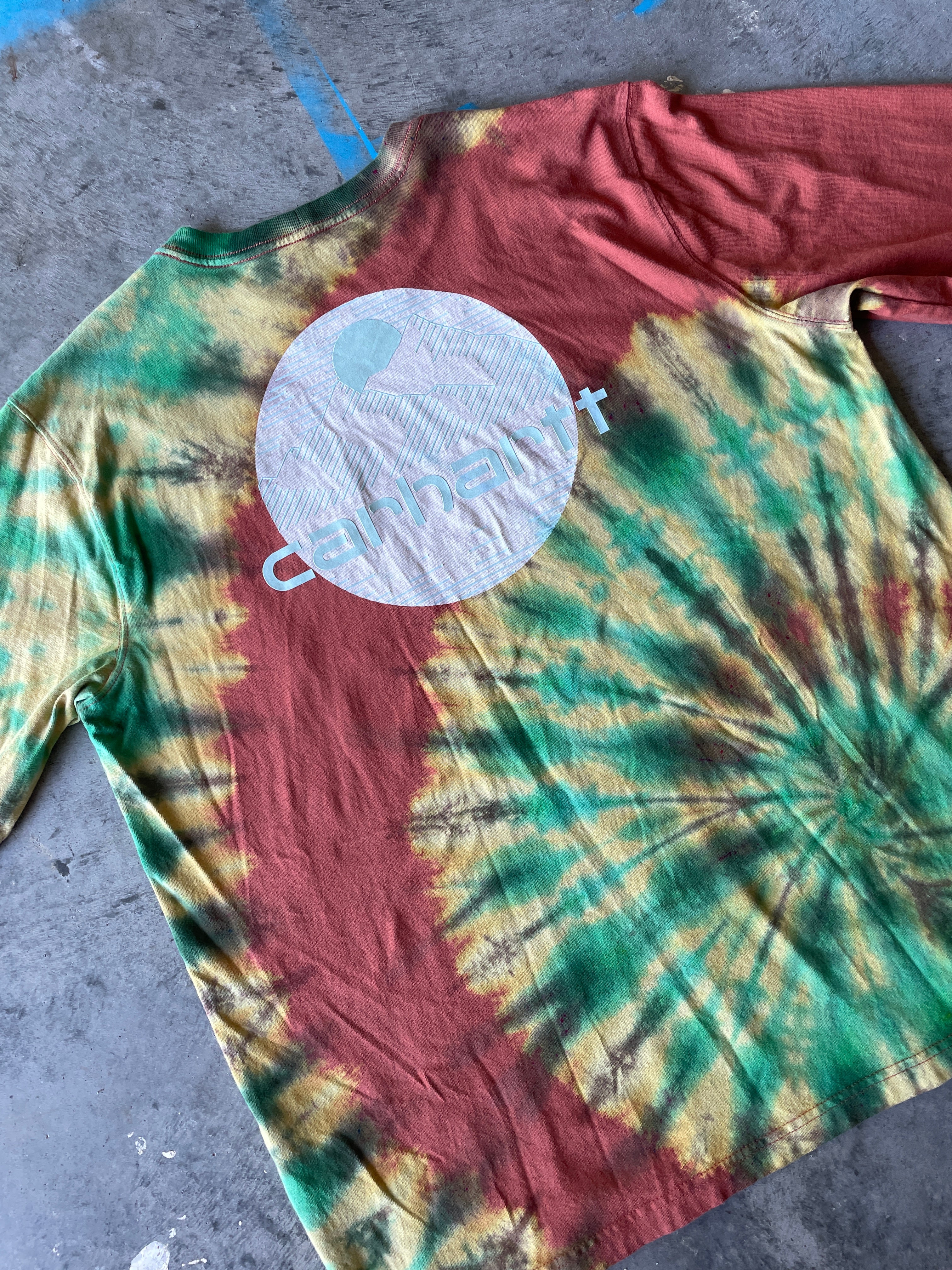 Carhartt Mountains Long Sleeve Copper & Turquoise Reverse Tie Dye T-Shirt | One-of-a-Kind | Men's XL