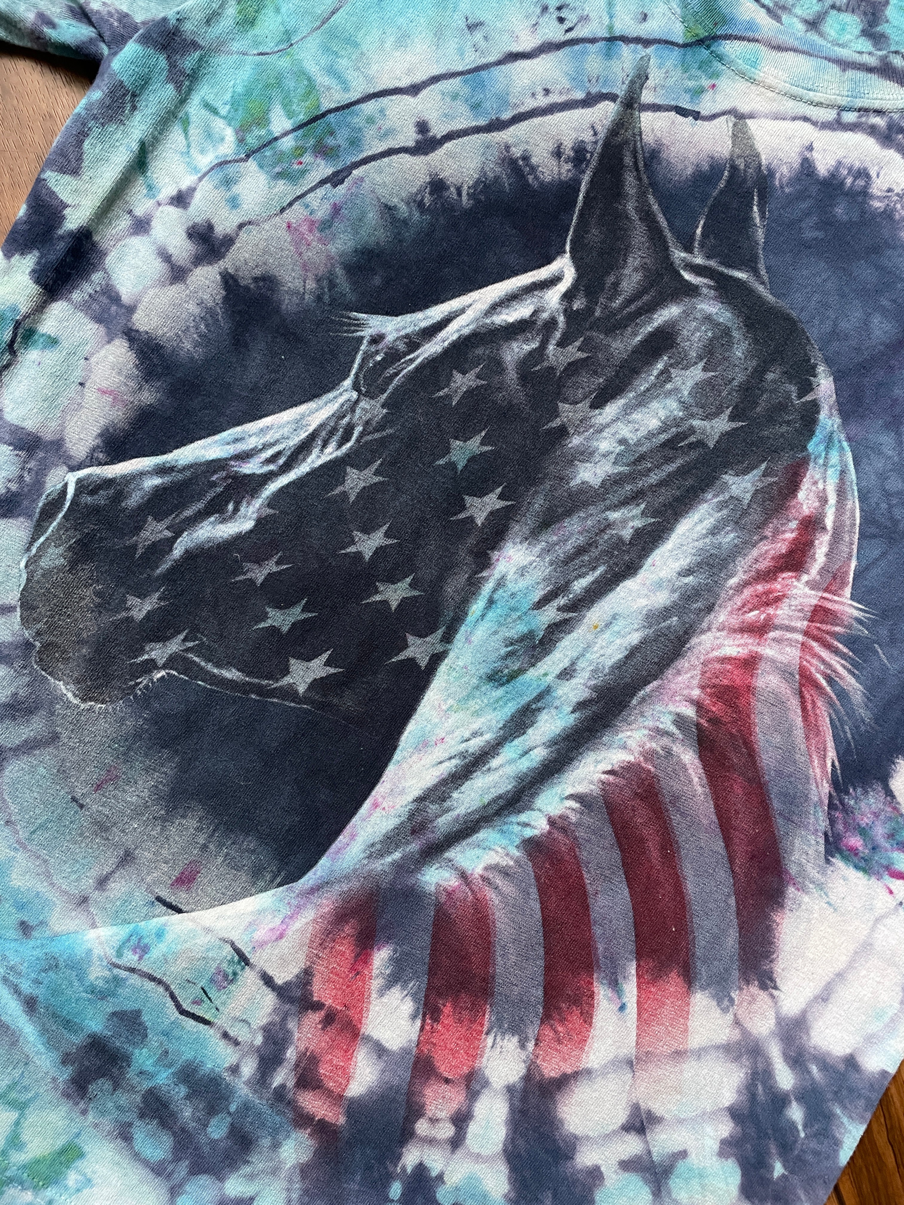 Men's Small Patriotic Horse Handmade Tie Dye Short Sleeve T-Shirt