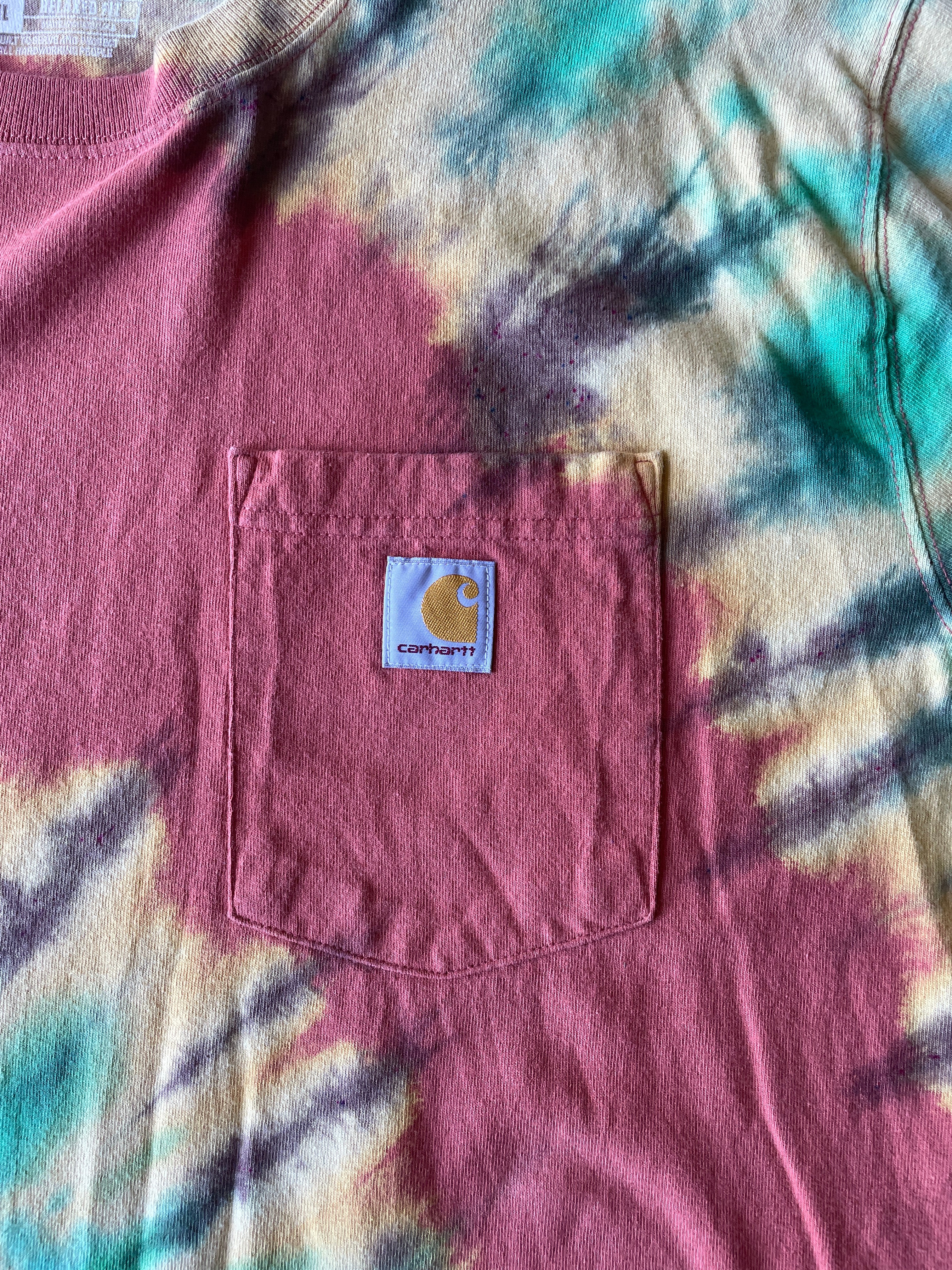 Carhartt Mountains Long Sleeve Copper & Turquoise Reverse Tie Dye T-Shirt | One-of-a-Kind | Men's XL