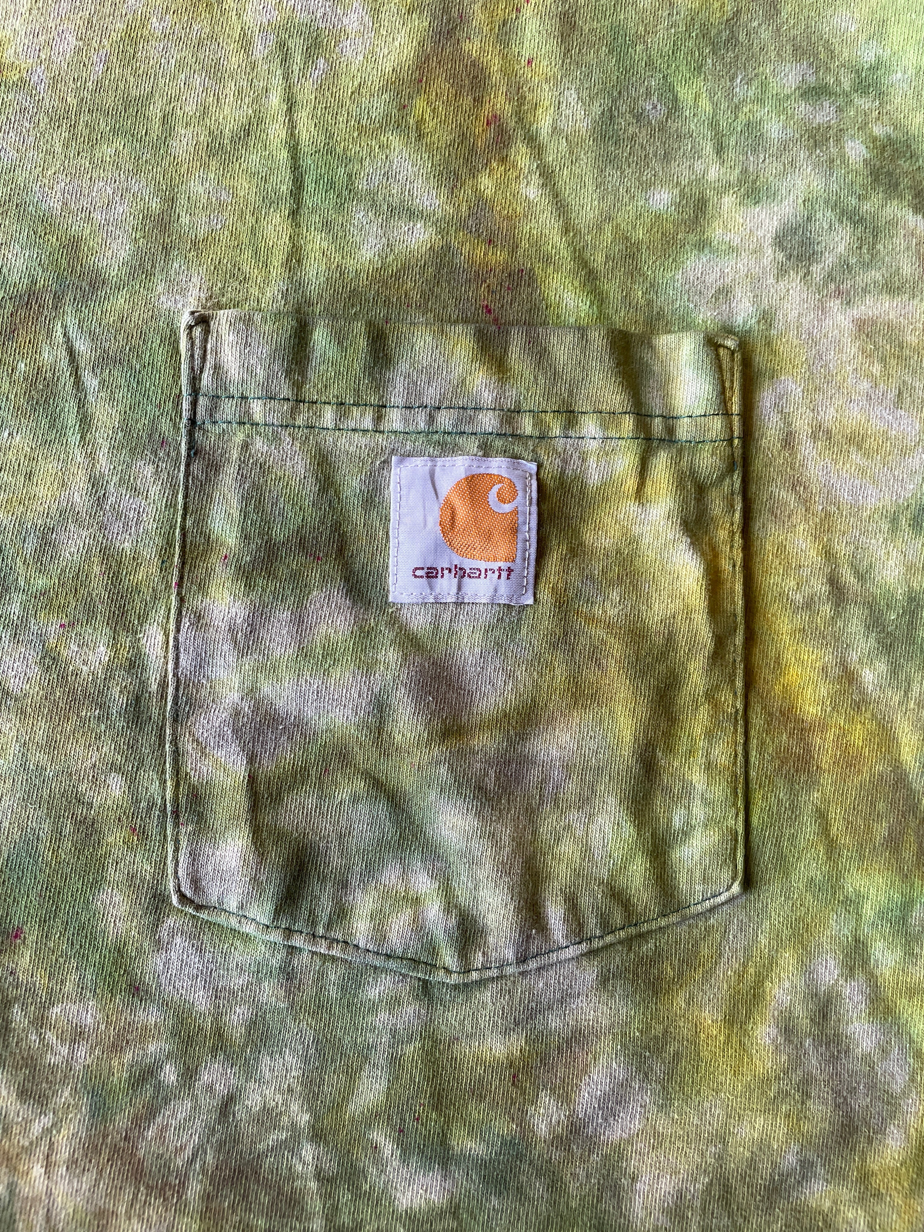 Carhartt Short Sleeve Green and Gold Tie Dye T-Shirt | One-of-a-Kind | Men's XL Tall