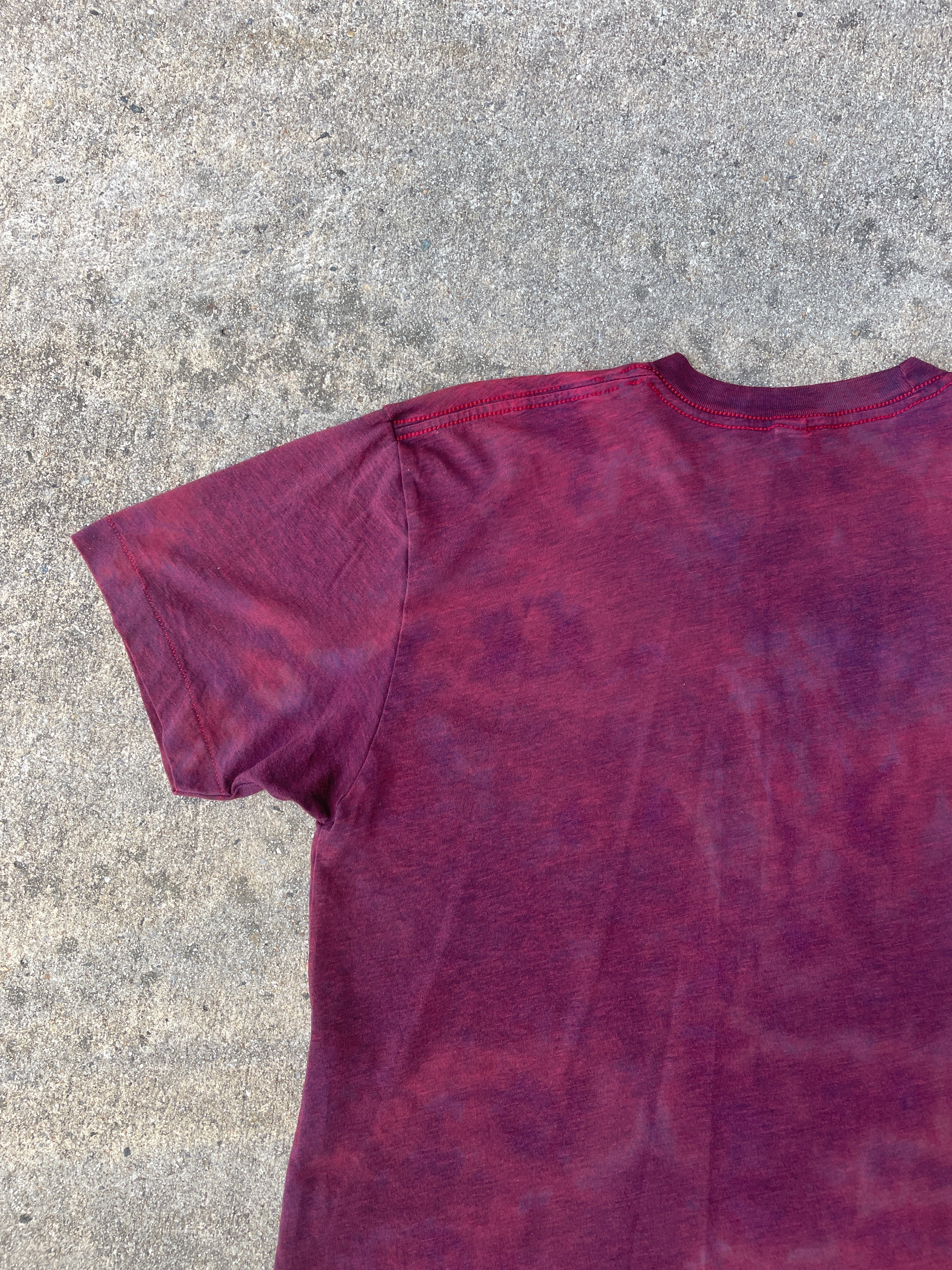 Hand-Printed Skeleton Peace Sign Red and Black Reverse Tie Dye Short Sleeve T-Shirt | Men's Size Medium