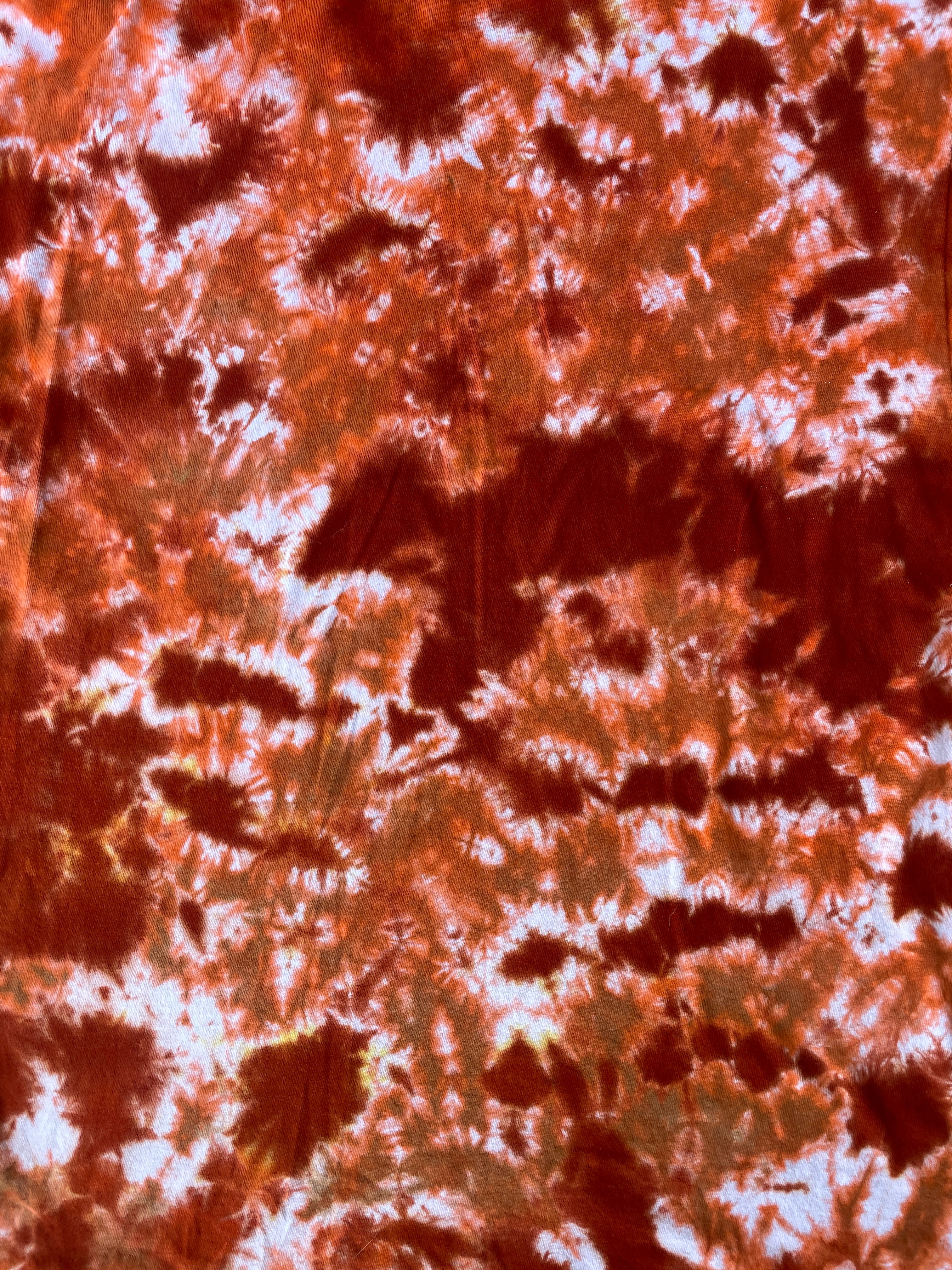 Hand-Printed Skeleton Peace Sign Orange and White Tie Dye Short Sleeve T-Shirt | Men's Size Medium