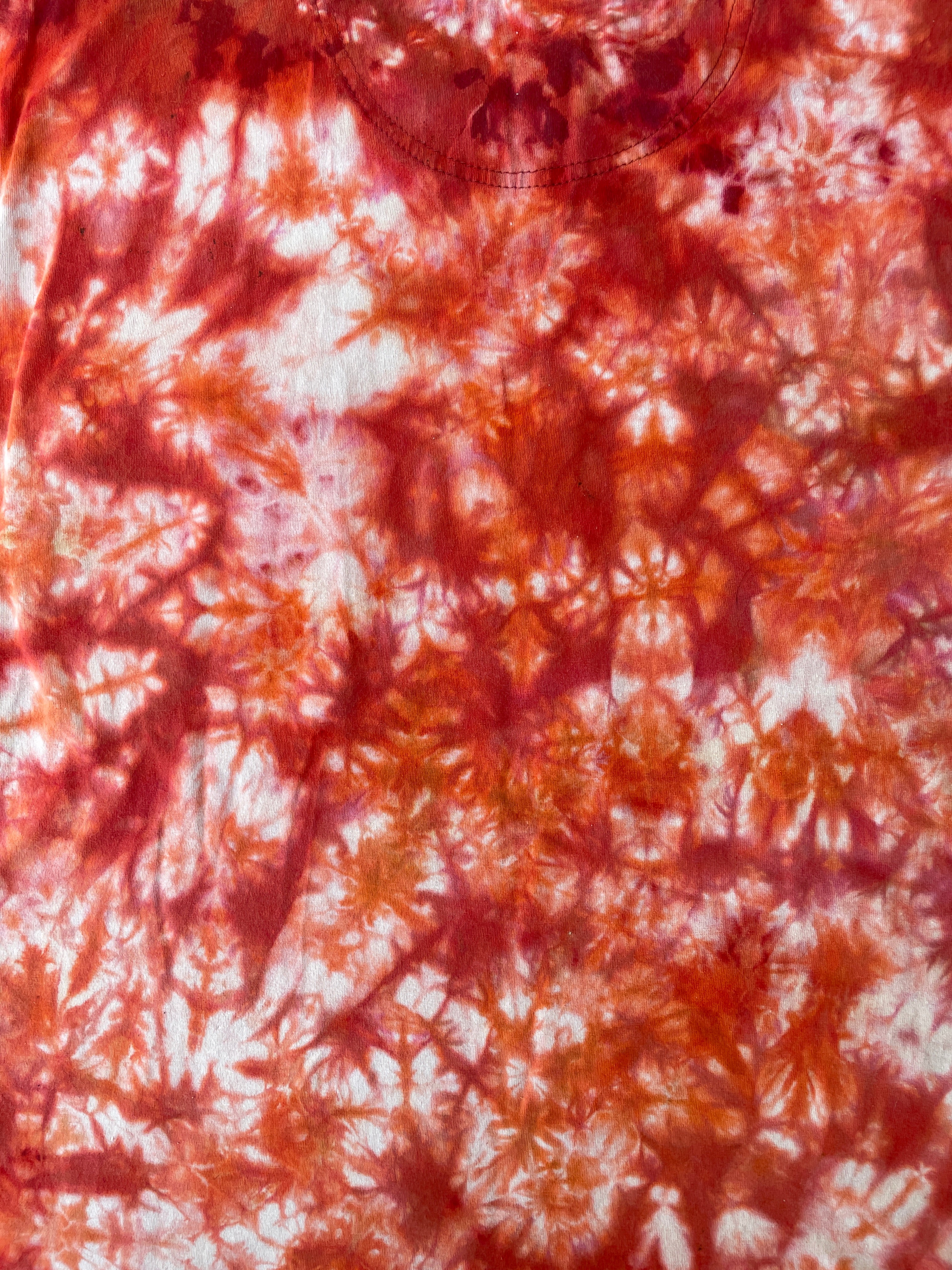 Hand-Printed Largemouth Bass Orange and Red Short Sleeve Tie Dye T-Shirt | Men's Size Large