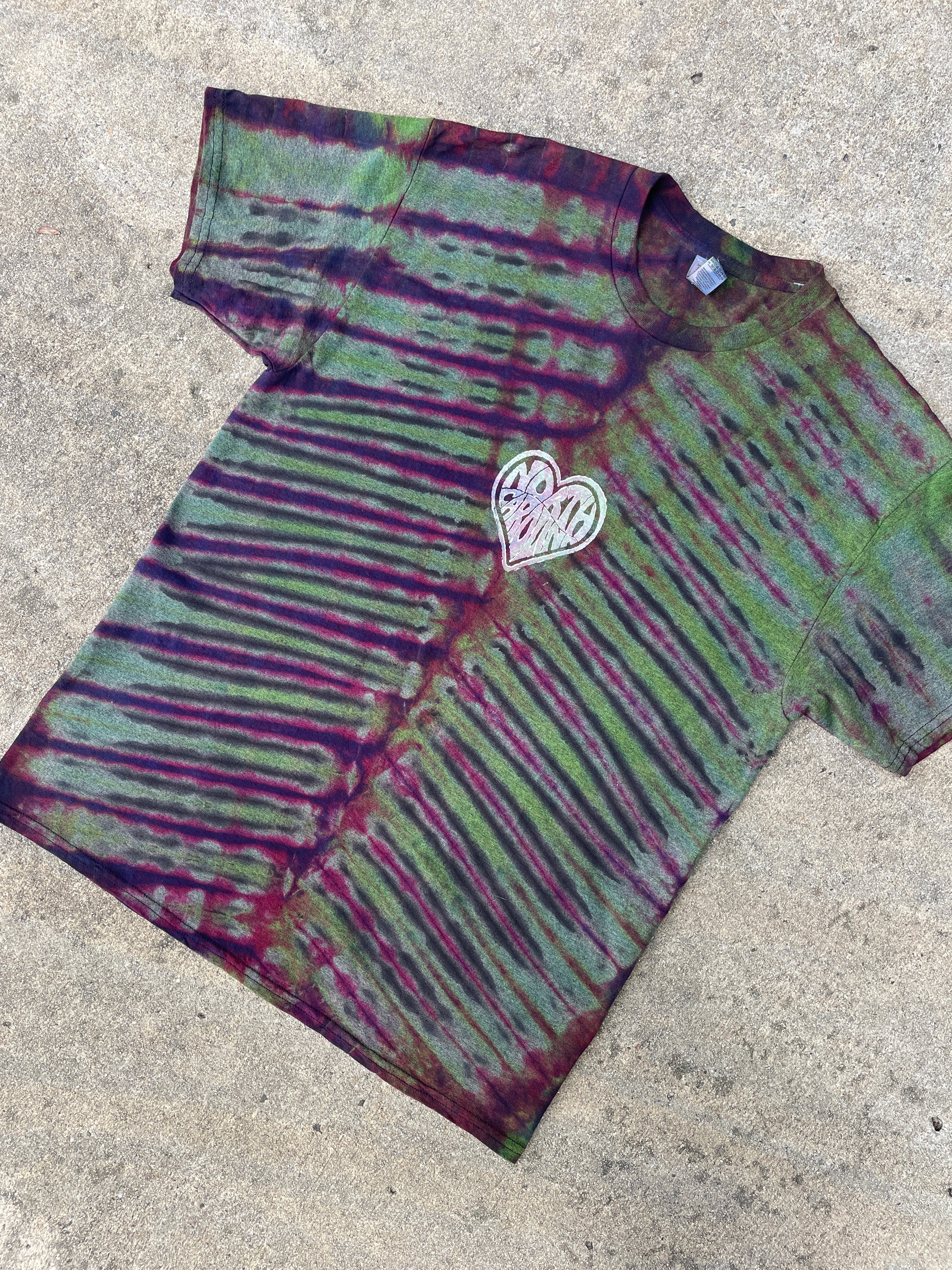 Hand-Printed North Carolina Green and Pink Reverse Tie Dye Short Sleeve T-Shirt | Men's Size Large