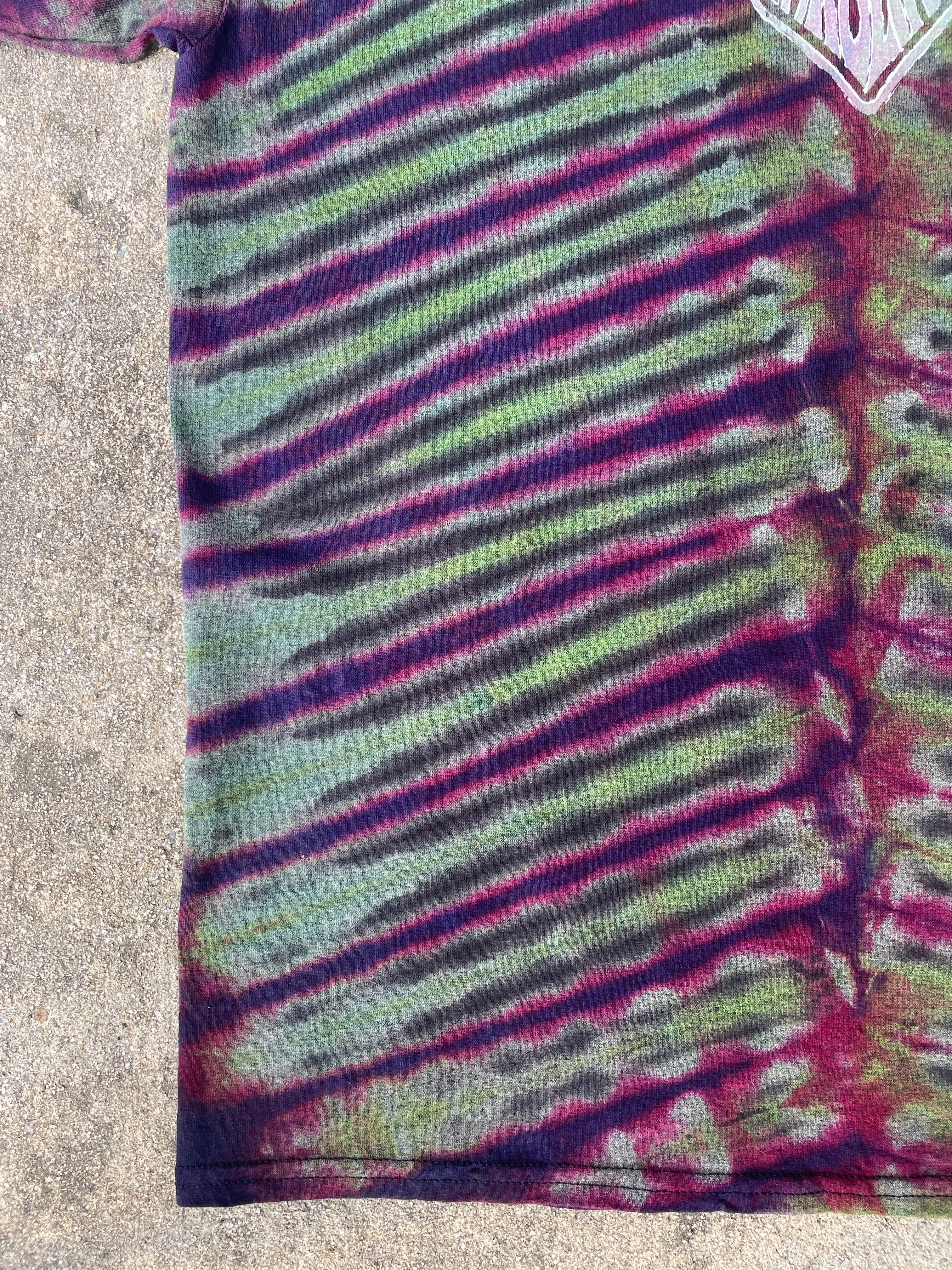 Hand-Printed North Carolina Green and Pink Reverse Tie Dye Short Sleeve T-Shirt | Men's Size Large