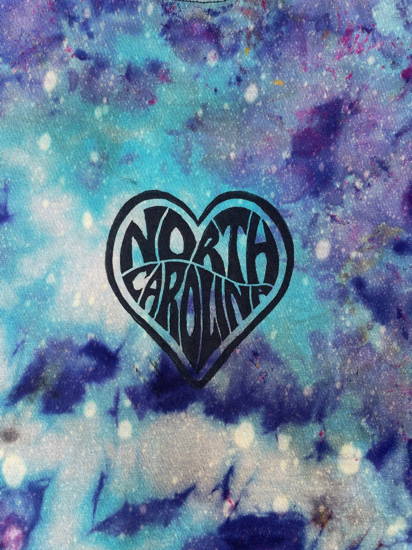 Hand-Printed North Carolina Purple and Blue Galaxy Dye Short Sleeve T-Shirt | Men's Size Large