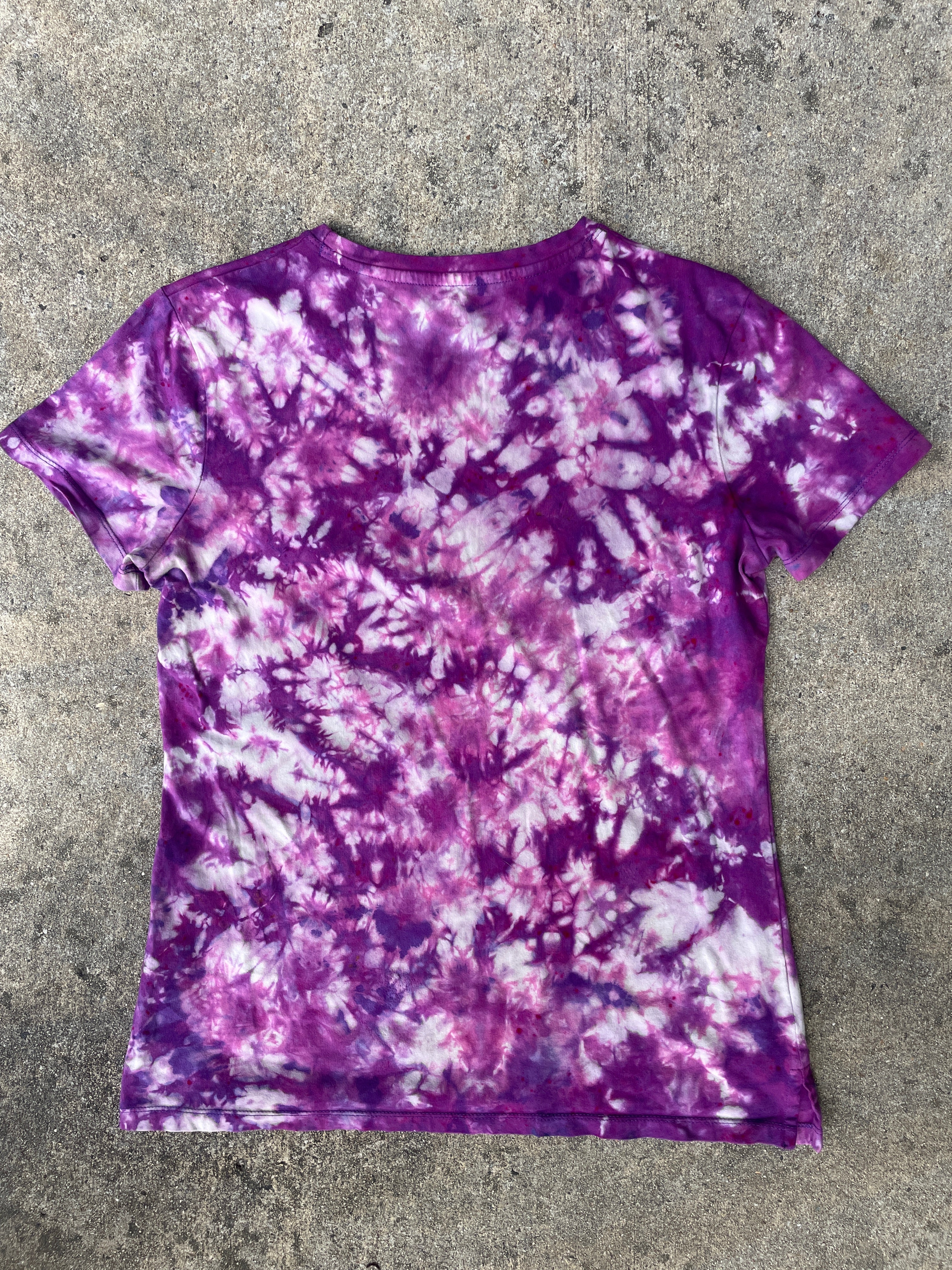 Hand-Printed North Carolina White and Purple Tie Dye Short Sleeve T-Shirt | Women's Size Large