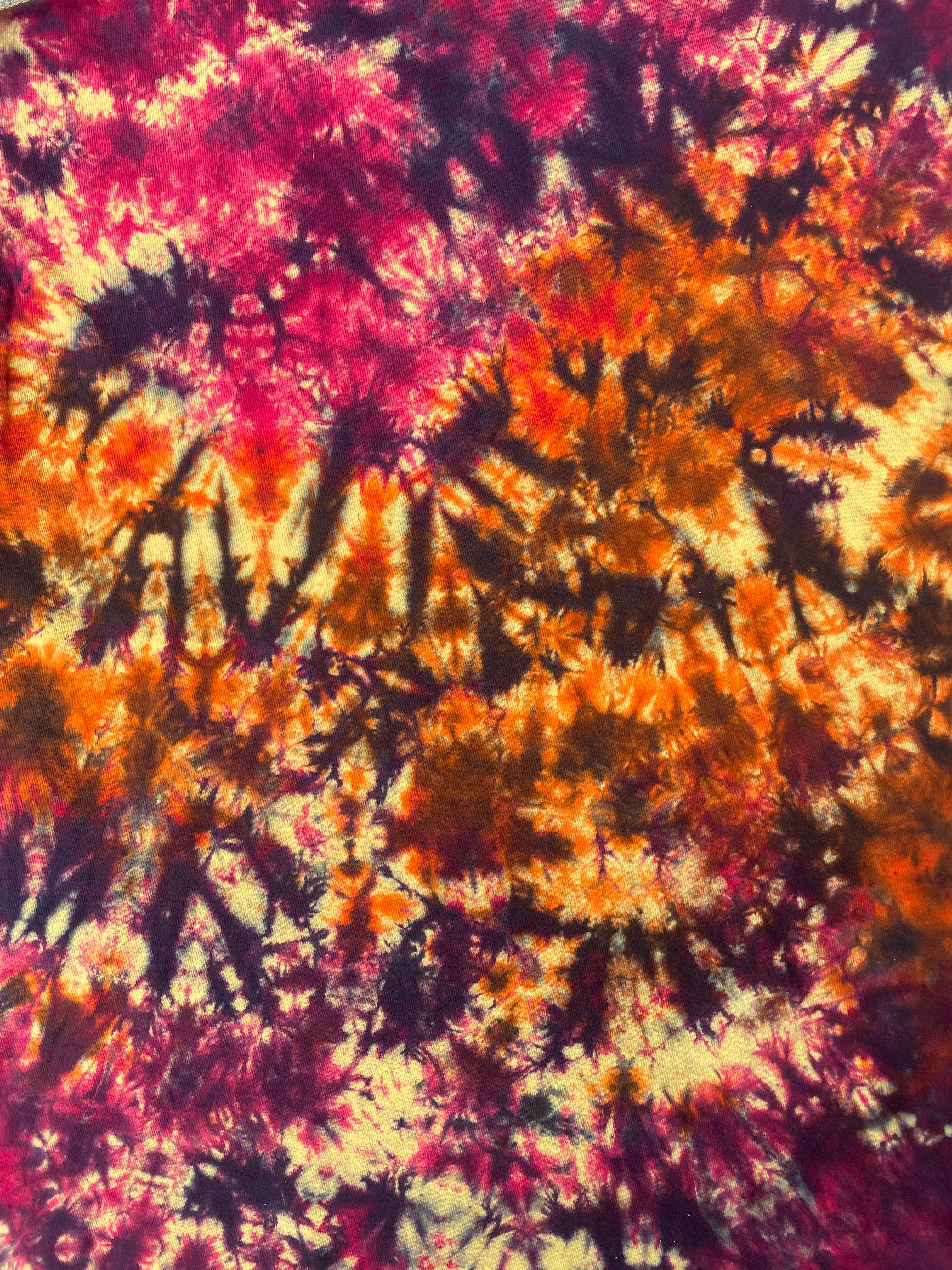 Hand-Printed Skeleton Peace Sign Yellow and Orange Tie Dye Short Sleeve T-Shirt | Men's Size Large