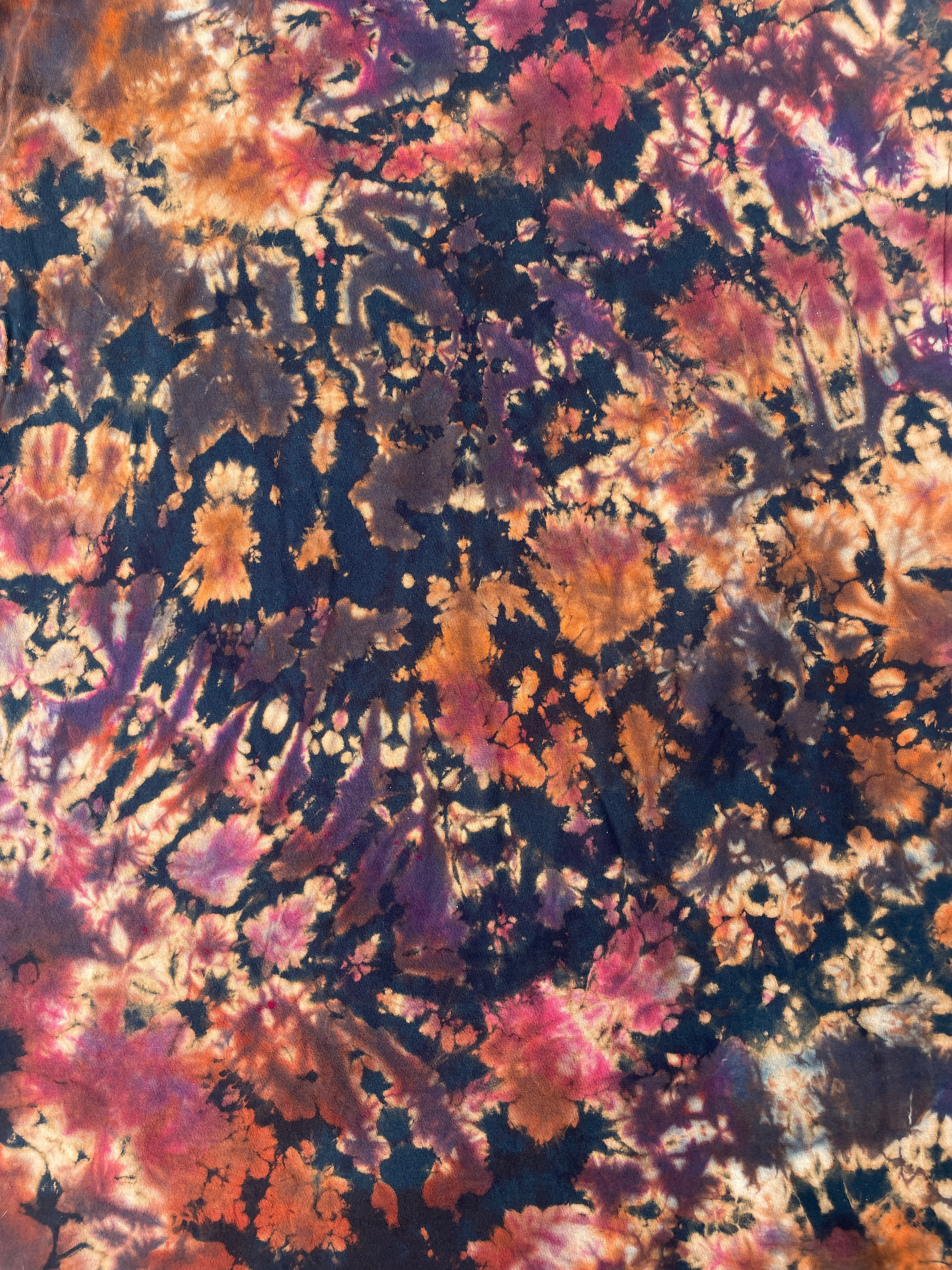 Hand-Printed Big Foot Black and Orange Reverse Tie Dye Short Sleeve T-Shirt | Men's Size Large