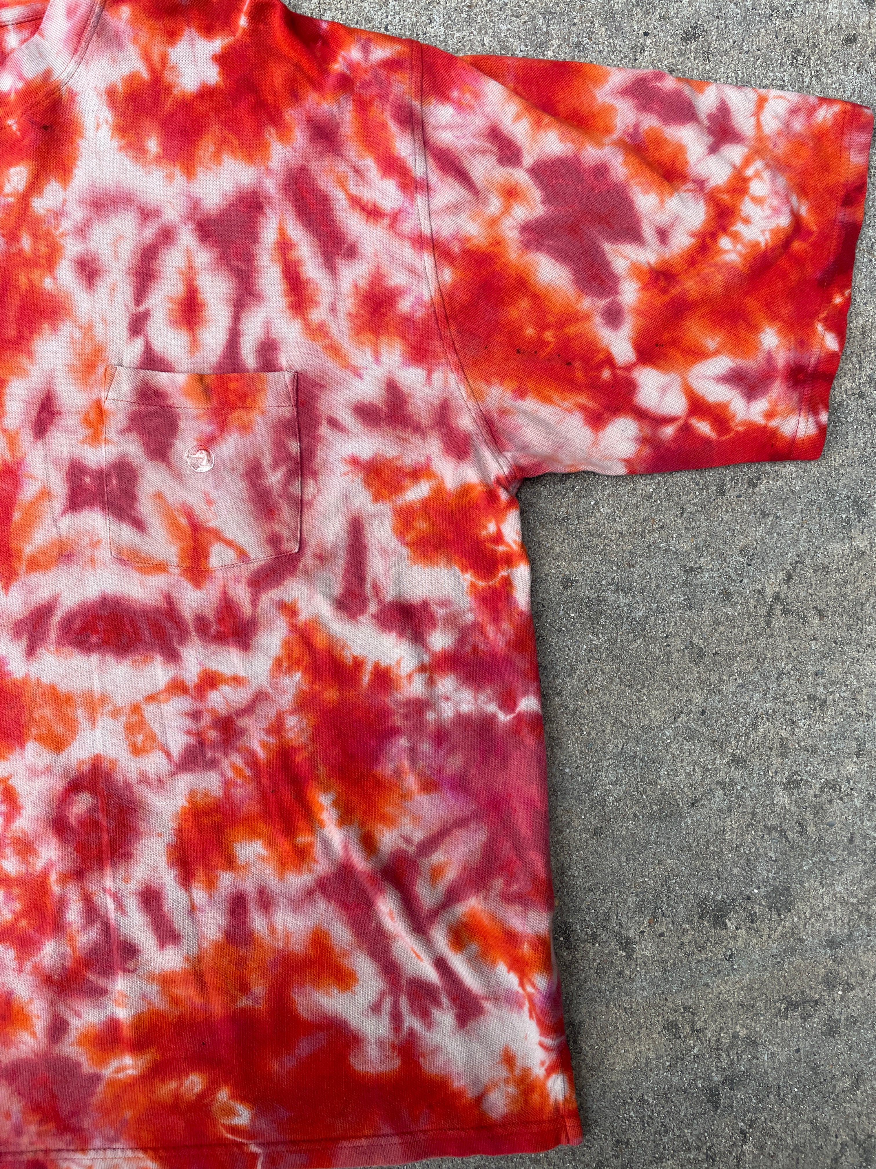 Hand-Printed Largemouth Red and Orange Tie Dye Short Sleeve T-Shirt | Men's Size XL